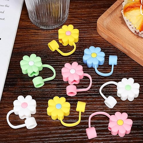 Miniatura 6 de KALLORY 8 fundas de paja de silicona con diseño de flores, reutilizables, lindas copas para pajitas para el hogar y la cocina