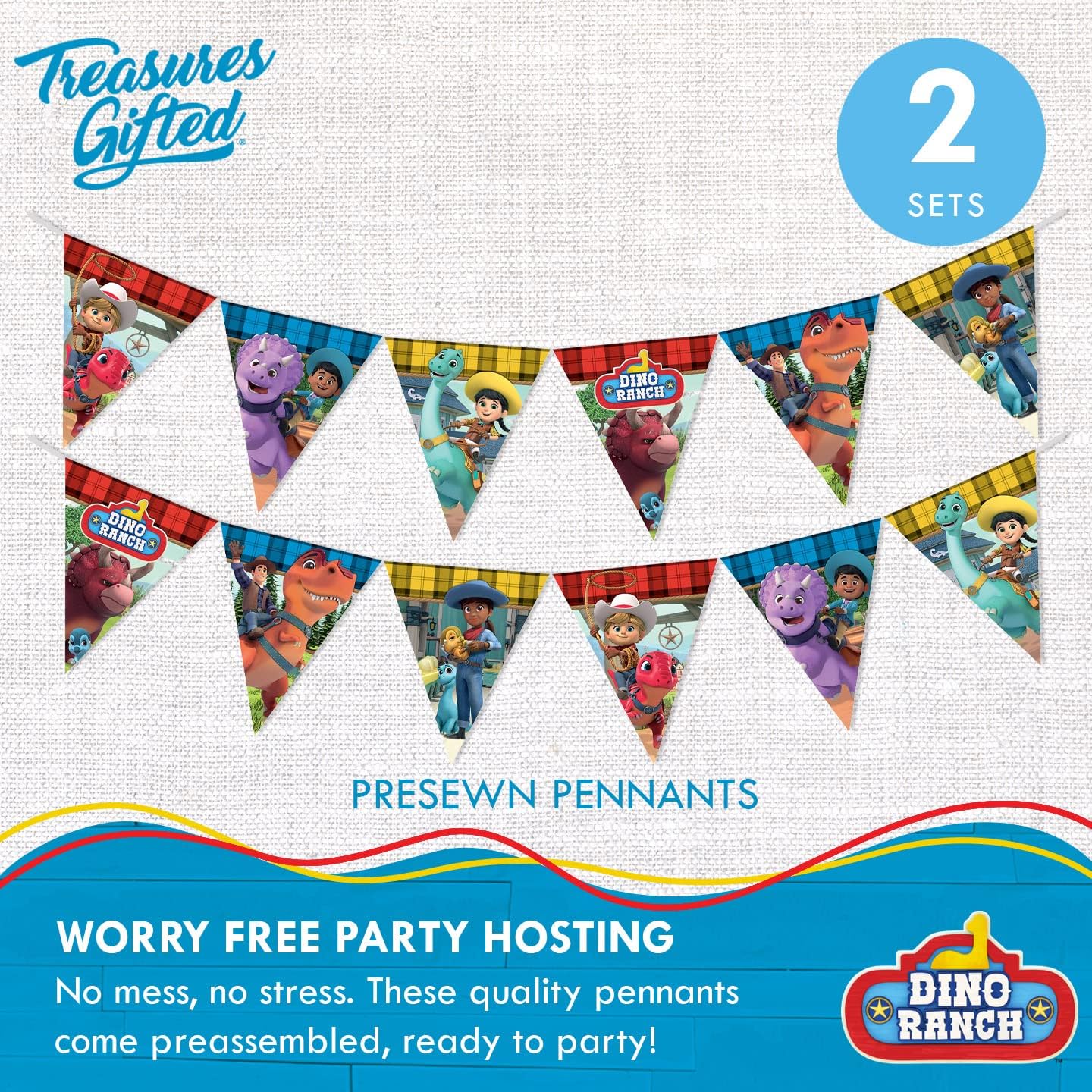 Treasures Gifted Dino Ranch Birthday Party Supplies - Dino Ranch Birthday Banners Set of 3 and Dino Ranch Backdrop