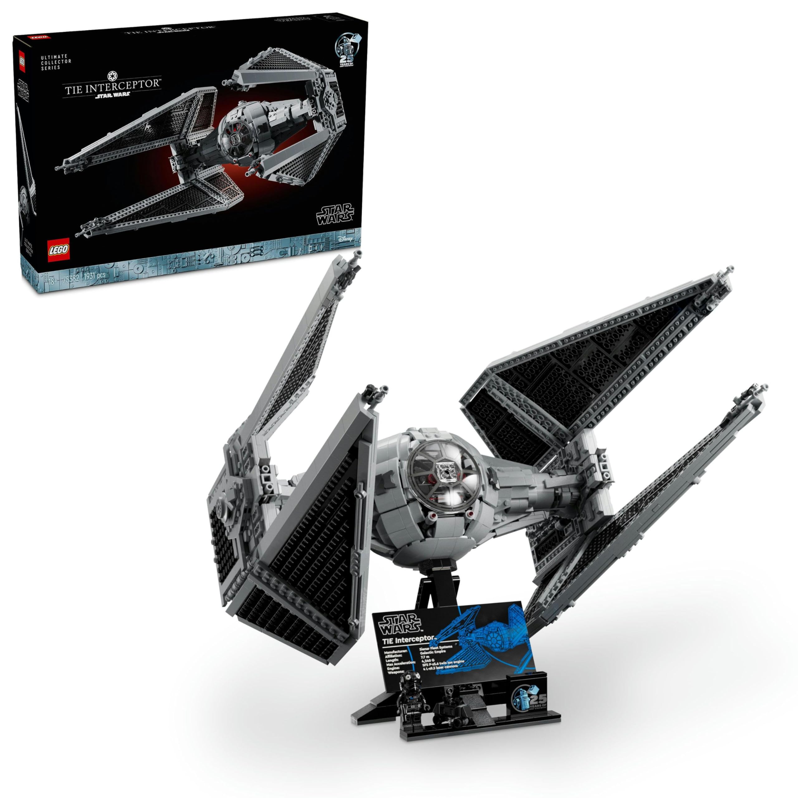LEGO Star Wars TIE Interceptor 75382 | Model myśliwca, kolekcjonerski zestaw klocków dla dorosłych, prezent dla fana Star Wars, ozdoba na biurko, 1931 elementów