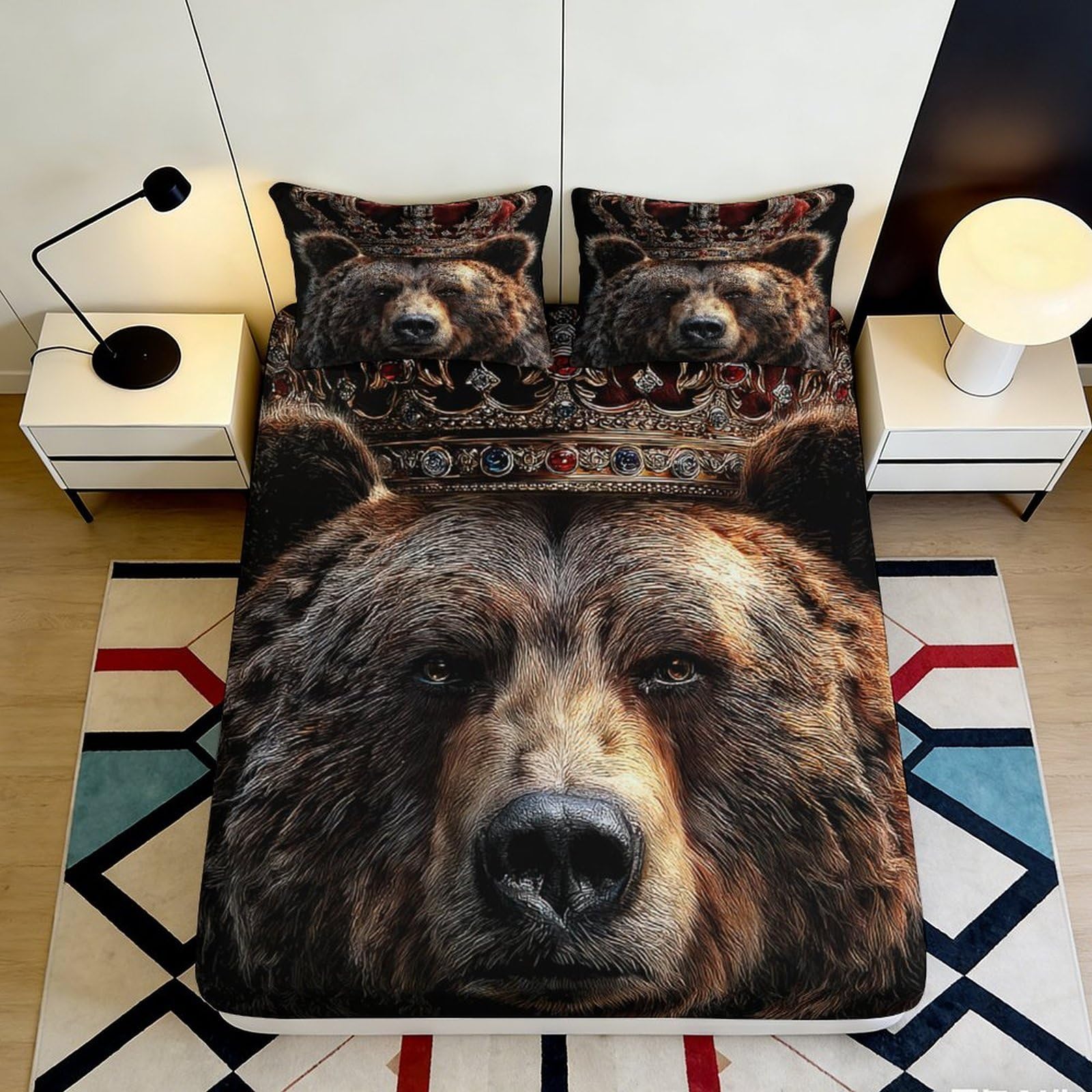3D Printed Brown Bear Fitted Sheet Microfiber Soft Breathable Wildlife Forest Bed Cover for Bedroom Dorm Mattress Protection Decor 90x200x25cm