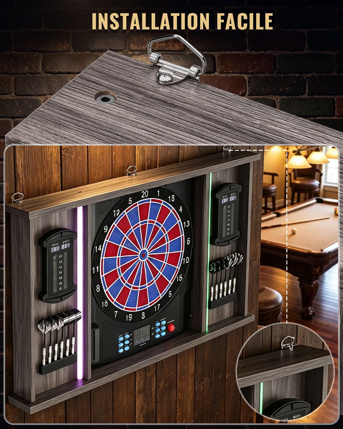 Jeu de Fléchettes Électronique, LED Coffret pour Cible Flechette | [12 Fléchettes] Indicateur LED 8 Joueurs, Jeux de Flechettes Adulte Électronique pour Salle de Jeu, Bar Privé