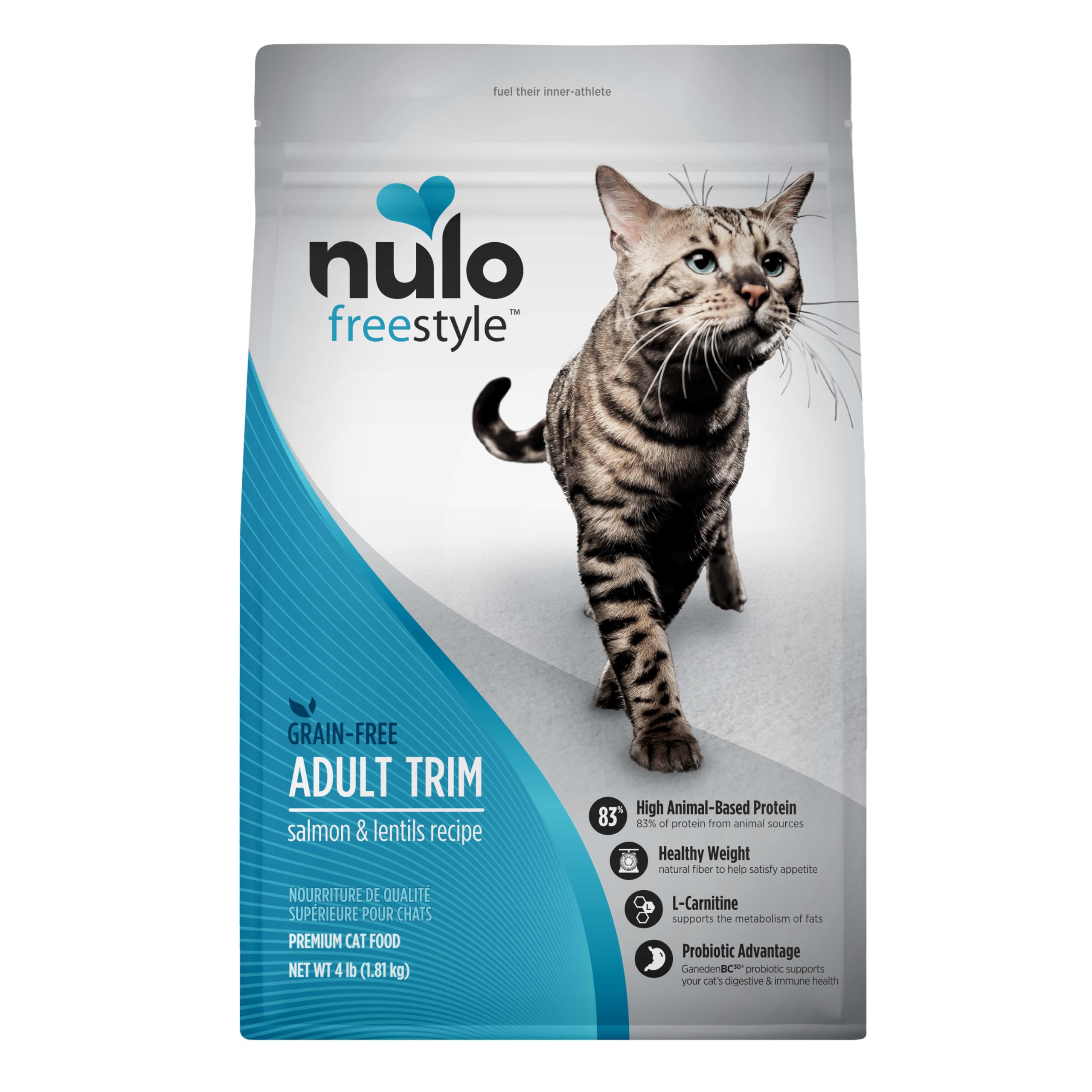 Nulo Freestyle High Protein Trim Cat Food, Salmon & Lentils Recipe - Natural Grain-Free Dry Cat Food for Weight Management with l-Carnitine, Natural Fiber, & Probiotics, 4 lb Bag