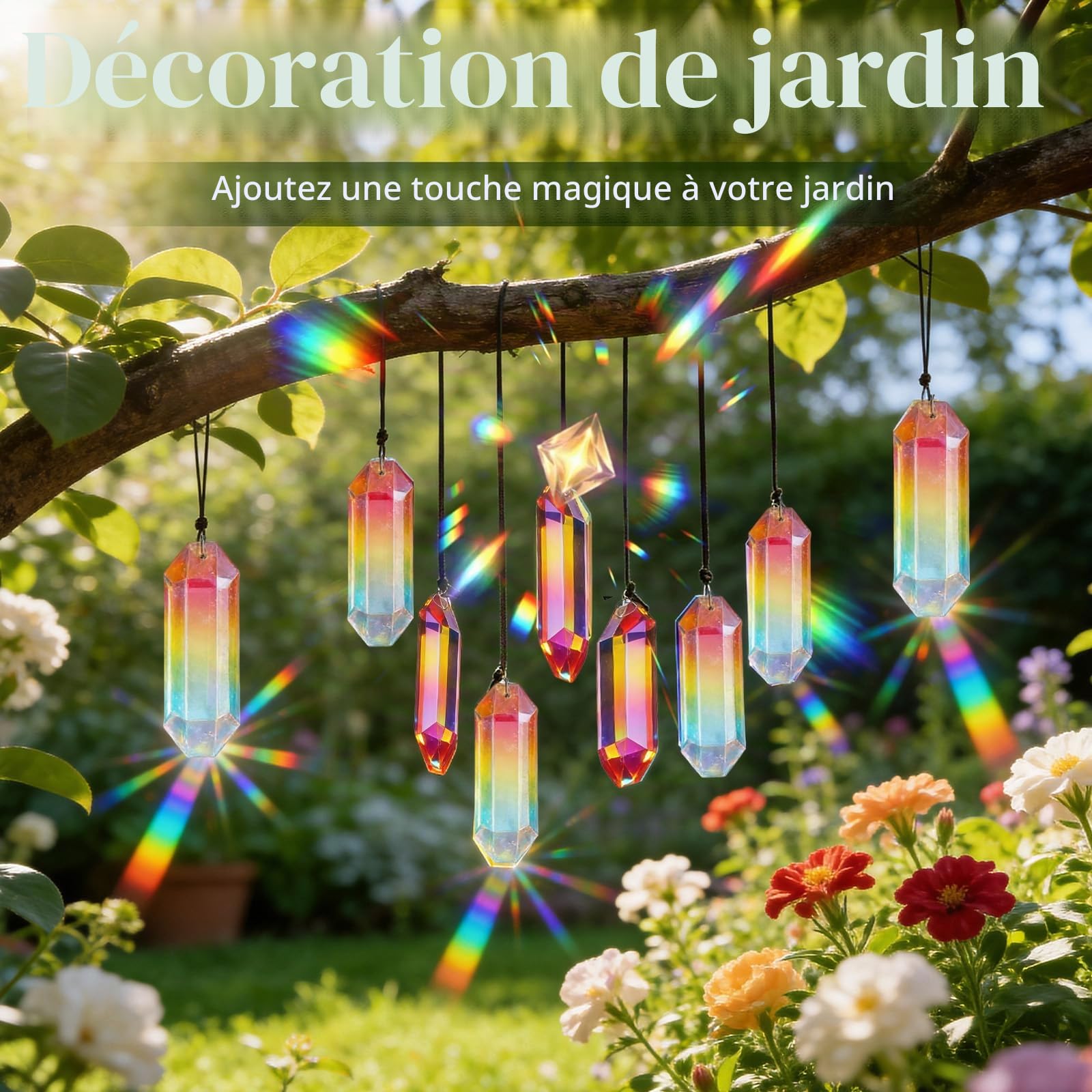 7 pièces Ensemble de Cristal Attrape-Soleil, Cristal de Verre de 76 mm à Suspendre, Prisme Suncatcher Arc-en-Ciel, décoration de fenêtre à Suspendre pour décoration de Balcon de