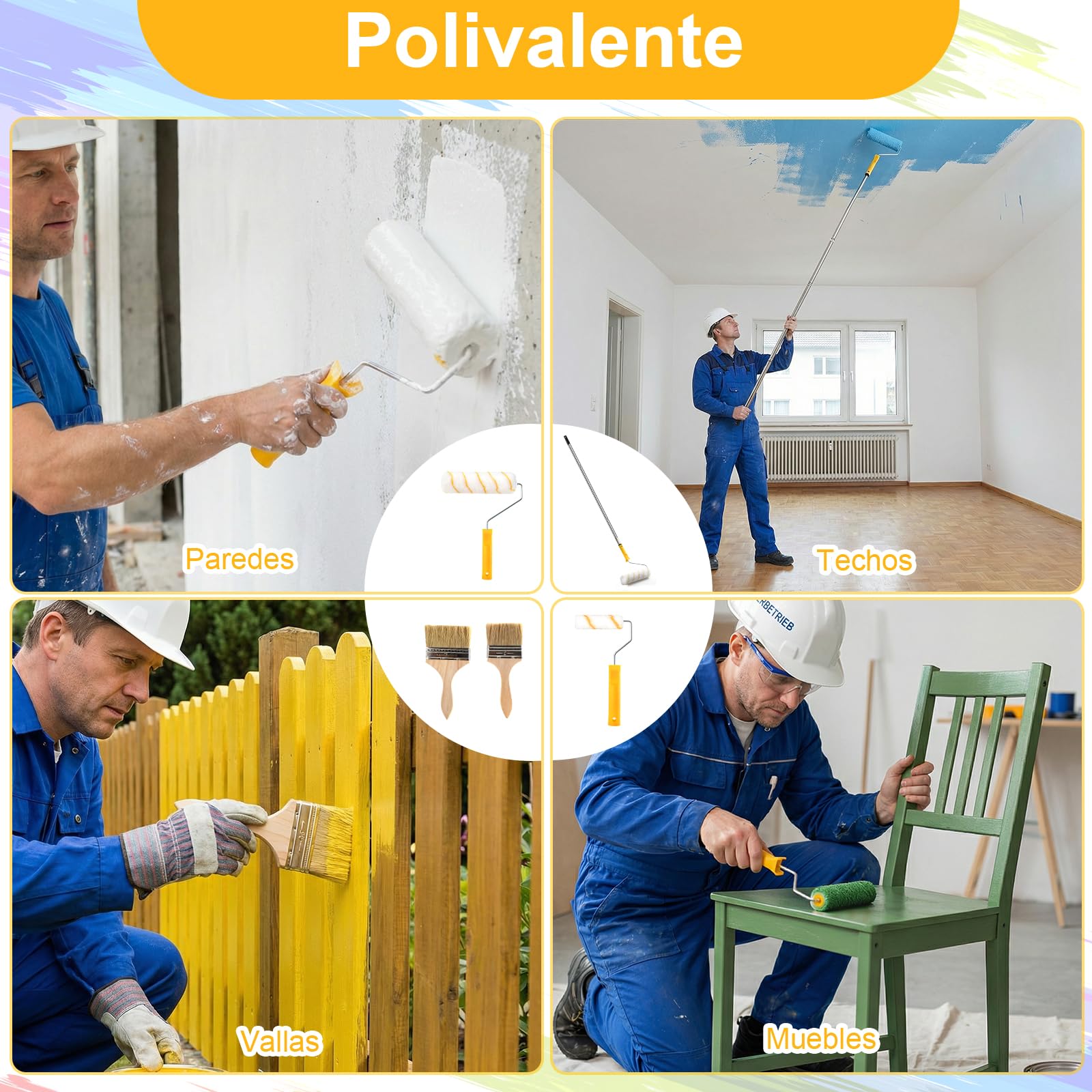 Kit de Pintura Profesional de 30 Piezas – Set de Rodillos para Pintura | con Palanca Telescópica 33-180cm, Bandeja para Pintura con Almohadilla y Accesorios Completos de Pintura