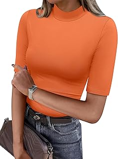 ANRABESS Women Tops Mock Neck 1/2 Short Sleeve Slim Fit Basic Tee Shirts Dressy Work Business 2026 Summer Fall Casual Outfits