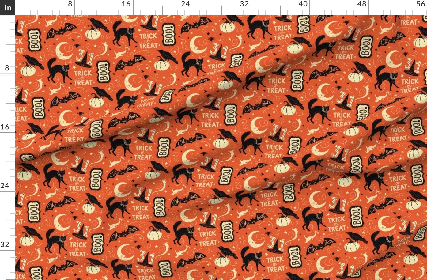 Spoonflower Fabric - Vintage Halloween Treat Black Cat Pumpkin Bat Spooky Style Cats Printed on Polartec(R) Fleece Fabric by The Yard - Sewing Blankets Loungewear and No-Sew Projects