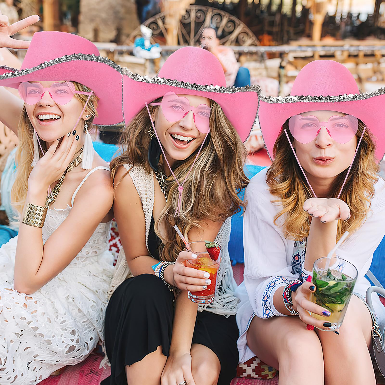18 pezzi cappello da cowgirl con occhiali a forma di cuore e bandana Paisley – set per donne e adolescenti