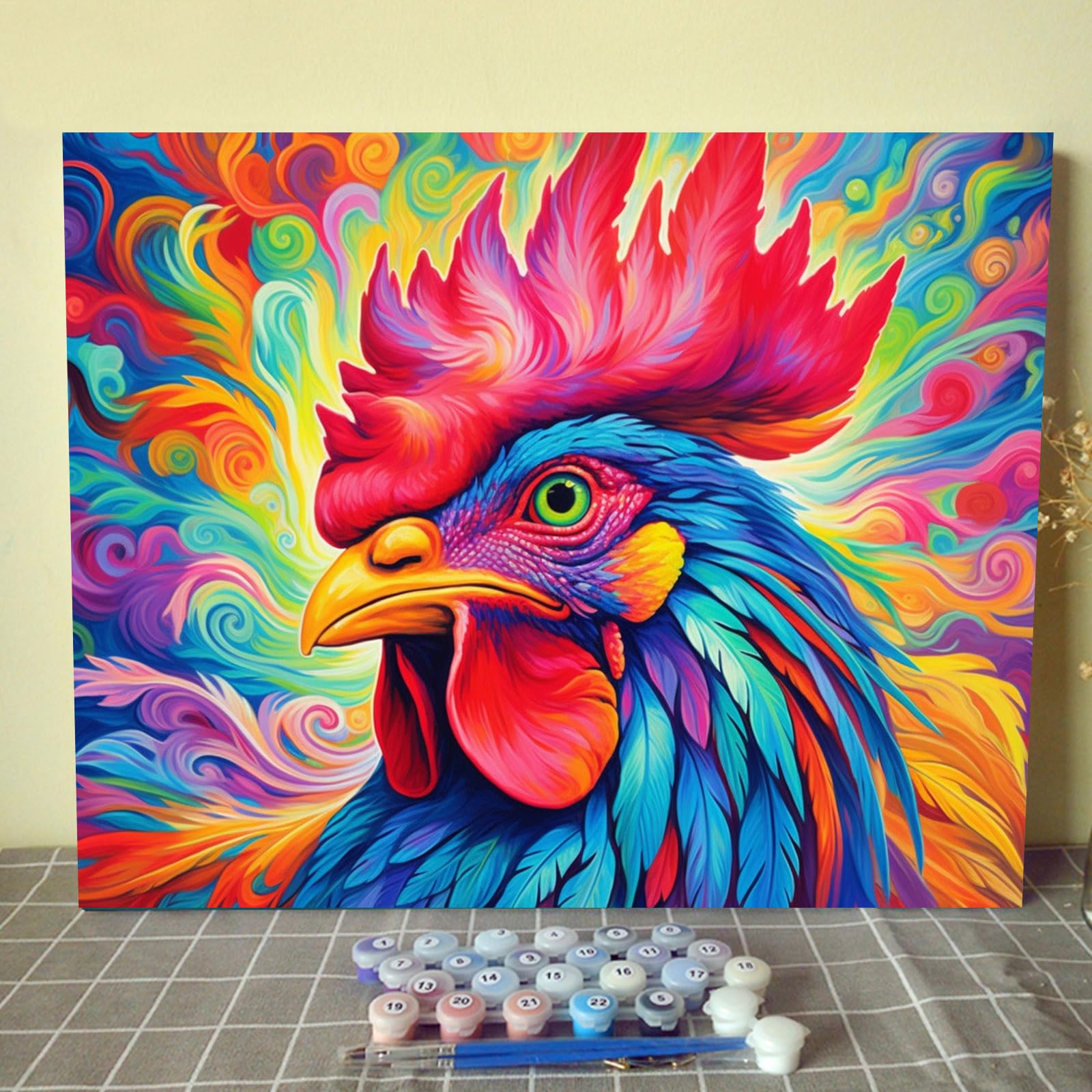 Tucocoo Paint by Numbers Kit with Brushes and Acrylic Pigments on Canvas, Painting for Adults and Beginners, Rustic Chicken Picture for Home, Wall Decoration, Gifts, 40 x 50 cm (15.75 x 19.69 inches)