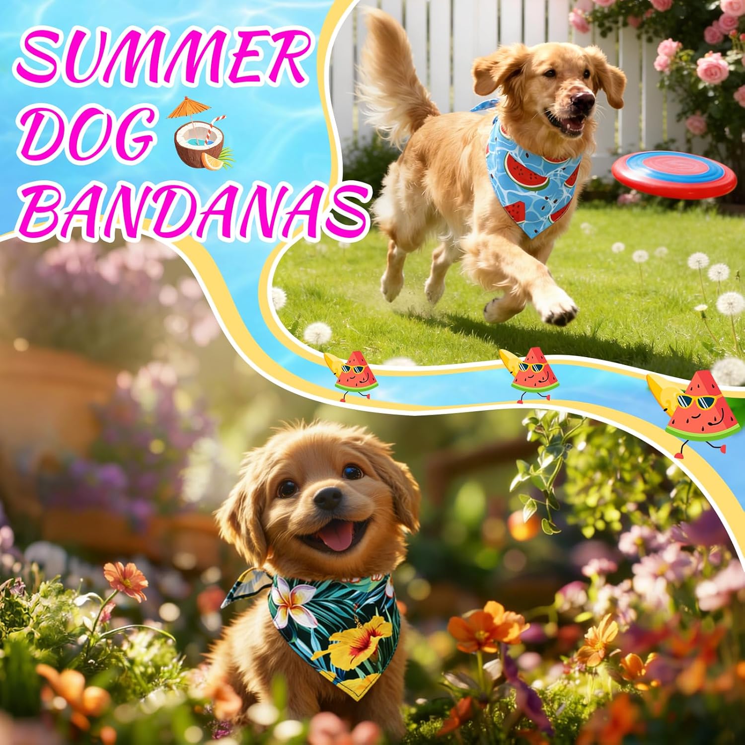 100 Pieces Summer Bandanas for Dogs Bulk Hawaiian Dog Bandanas Fruit Kerchief Bibs for Medium Small Pets Costume Accessories (25.6 x 17.7 x 17.7 inches)