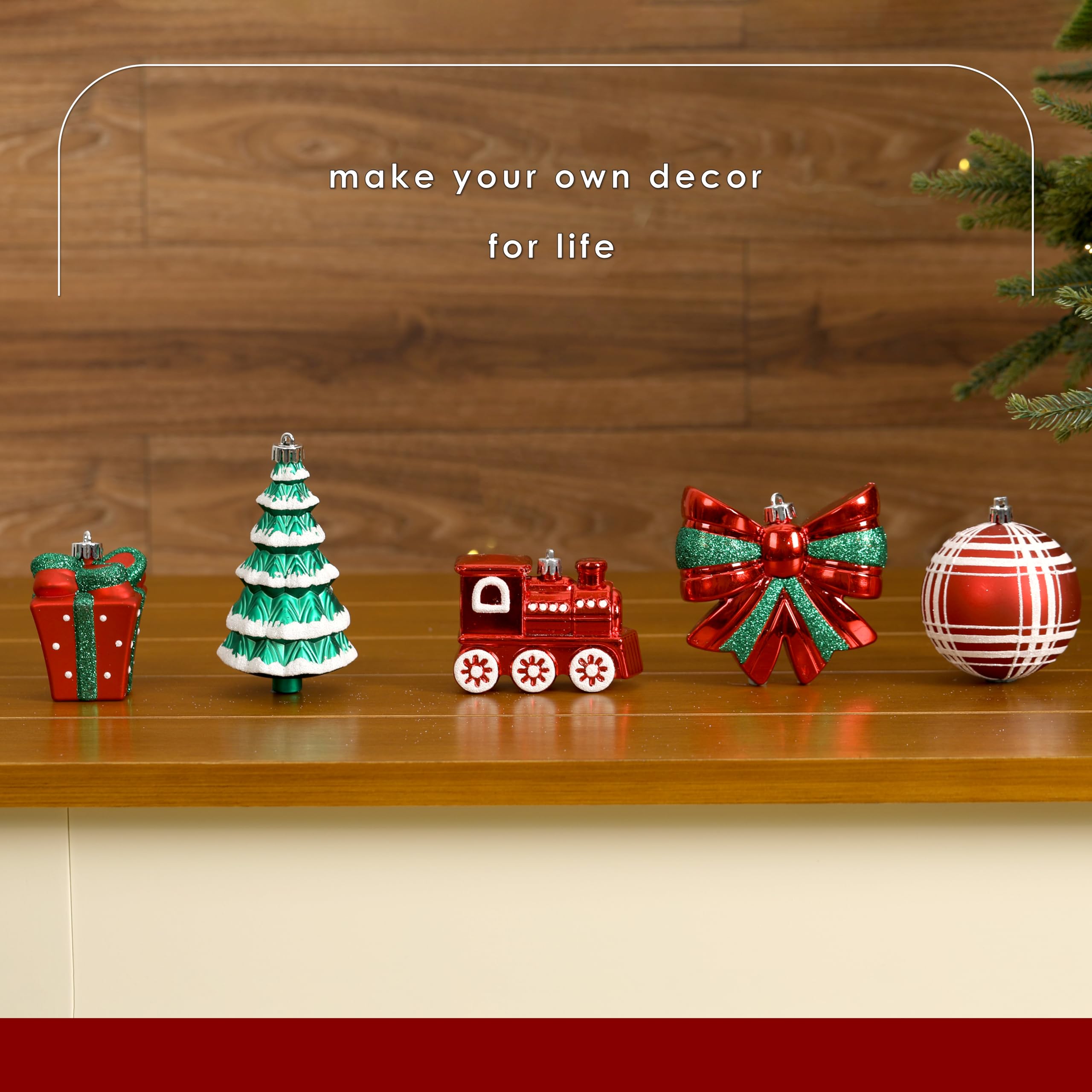 Alupssuc 82 Bolas Arbol de Navidad Irrompibles, Decoracion Arbol de Navidad | 82 Piezas Bolas de Navidad, Cuerdas Precolgadas, Plástico Irrompible, para Árbol/Hogar/Fiestas/Bodas, Rojo, Verde y Blanco