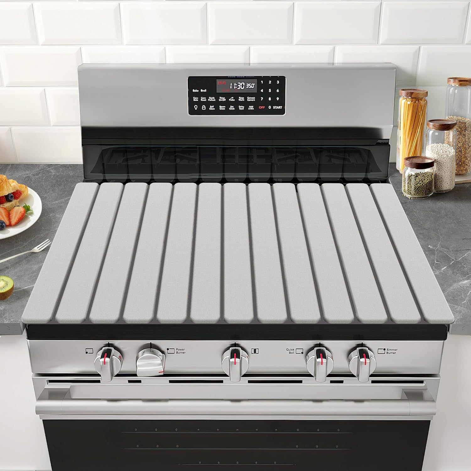 Stove Top Covers for Electric Stove and Gas Burners,31″(L)×23″(W) Collapsible Glass Stove Top Cover,XL Stone Dish Drying Mat,Heat Resistant,Water Absorbent Mats for Kitchen Counter