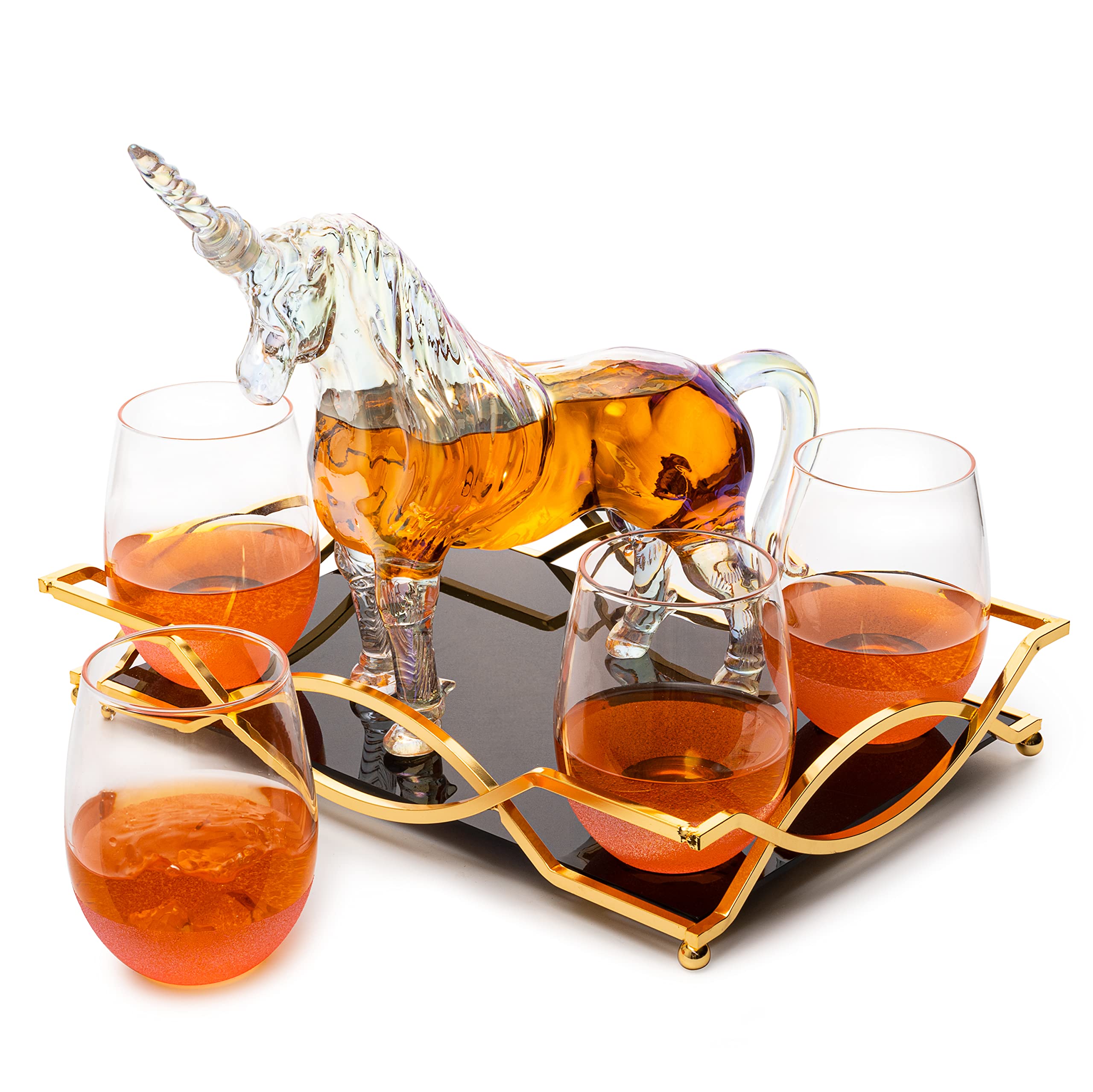 The Wine Savant Wein-Whisky-Karaffe-Set, schillernd, 750 ml, mit 4 rosa glitzernden Gläsern für Wein, Whiskey, Scotch, 25.4 cm breit, 27.9 cm hoch