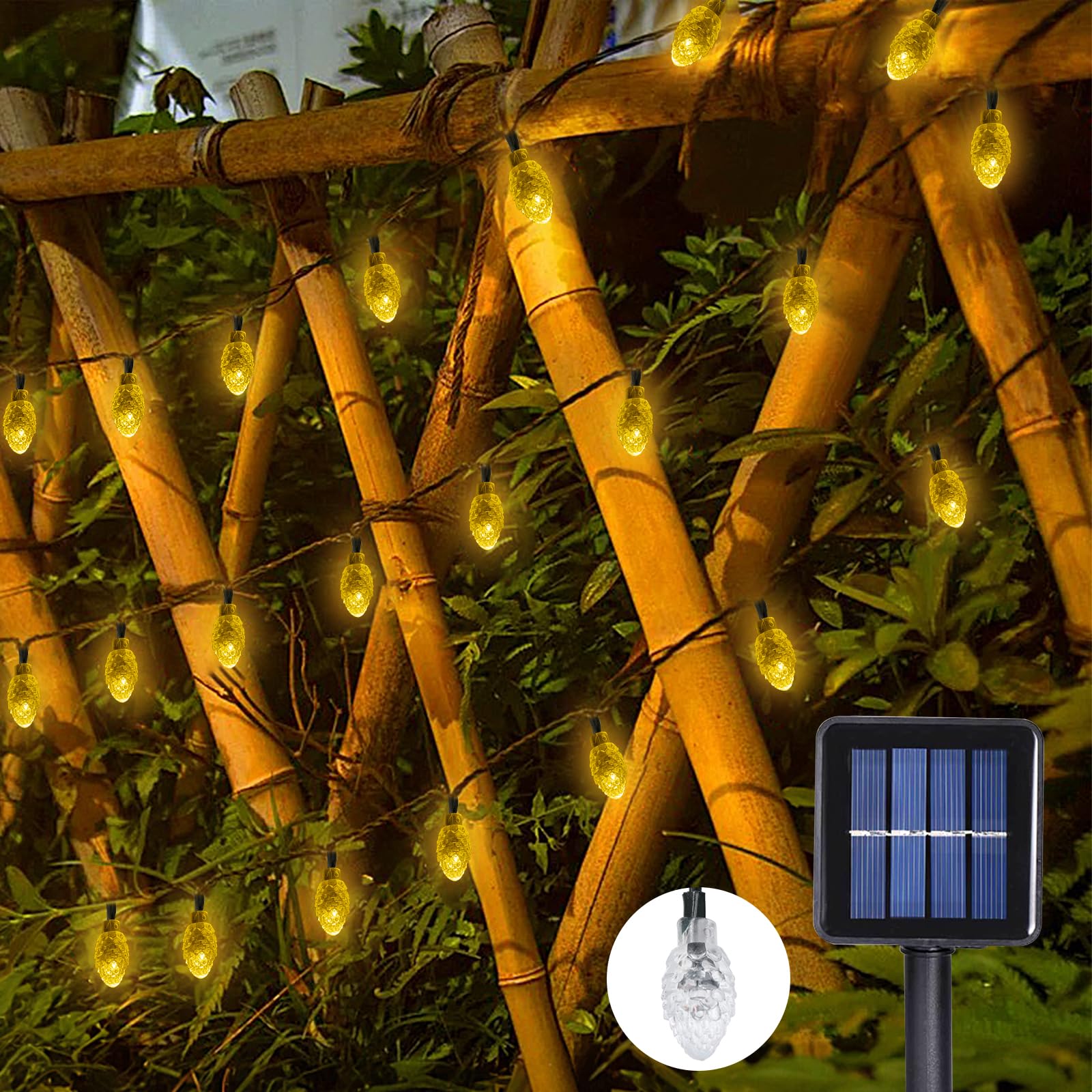 Glaxcidy Guirnalda de Luces Estrella Solares, 39.3 FT 100 LEDS Cuerda de Luz de Navidad, Conos de Pino de Navidad Luces de Hadas con 8 Modos, Impermeable para Navidad Patio Decoracion