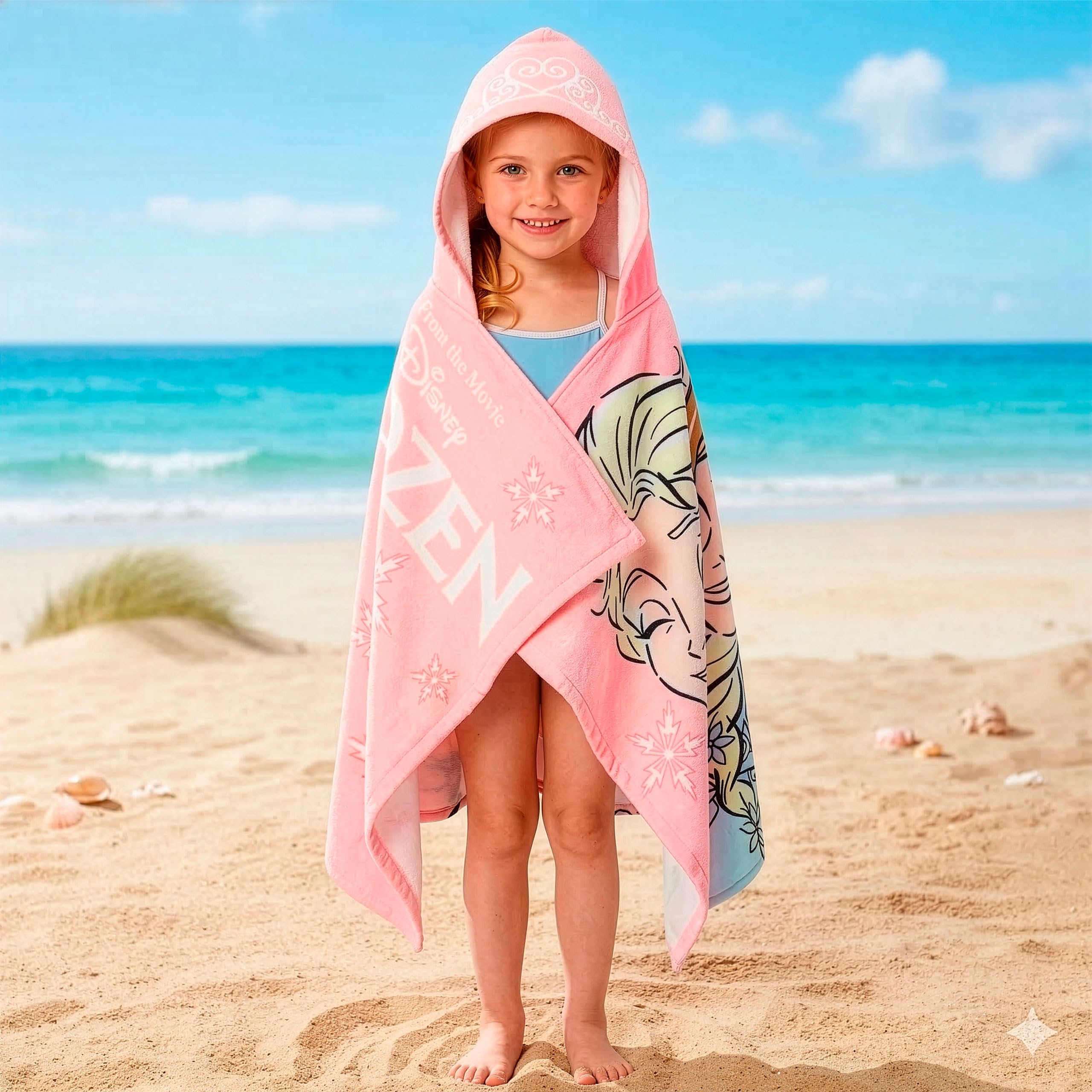 Disney Telo mare Frozen per bambine con Elsa e Anna, Asciugamano Indossabile Per Piscina e Spiaggia, Rosa, Taglia Unica