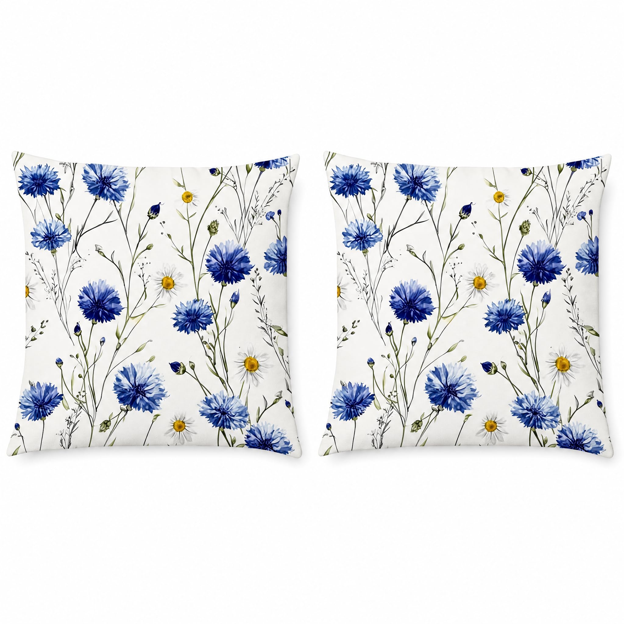 PVOODIRE Blue Cornflower Daisy 2 Pack 45x45cm Cushion Covers,Pillow Covers