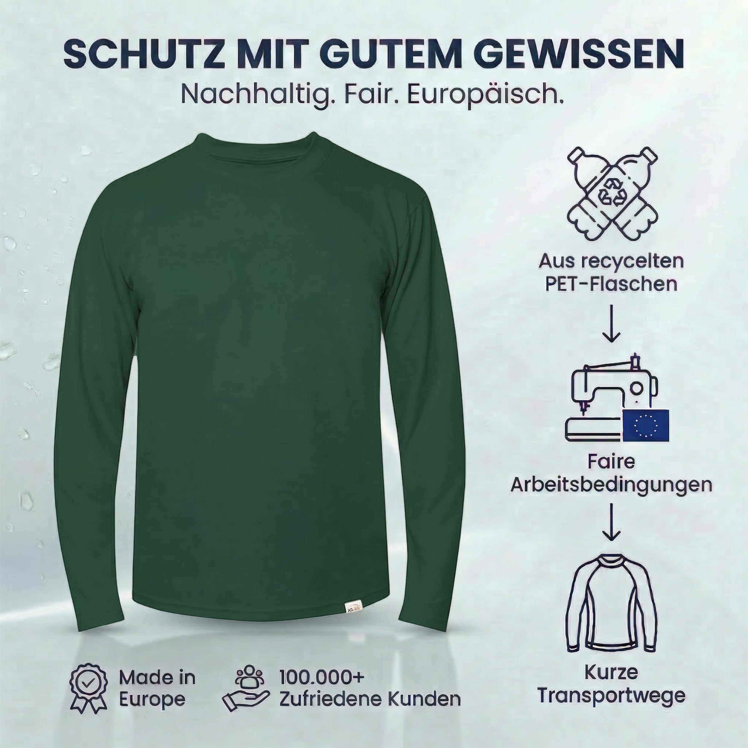iQ-UV NATURAL2 Longsleeve Shirt für Herren mit UV-Schutz - Größe 3XL Grün