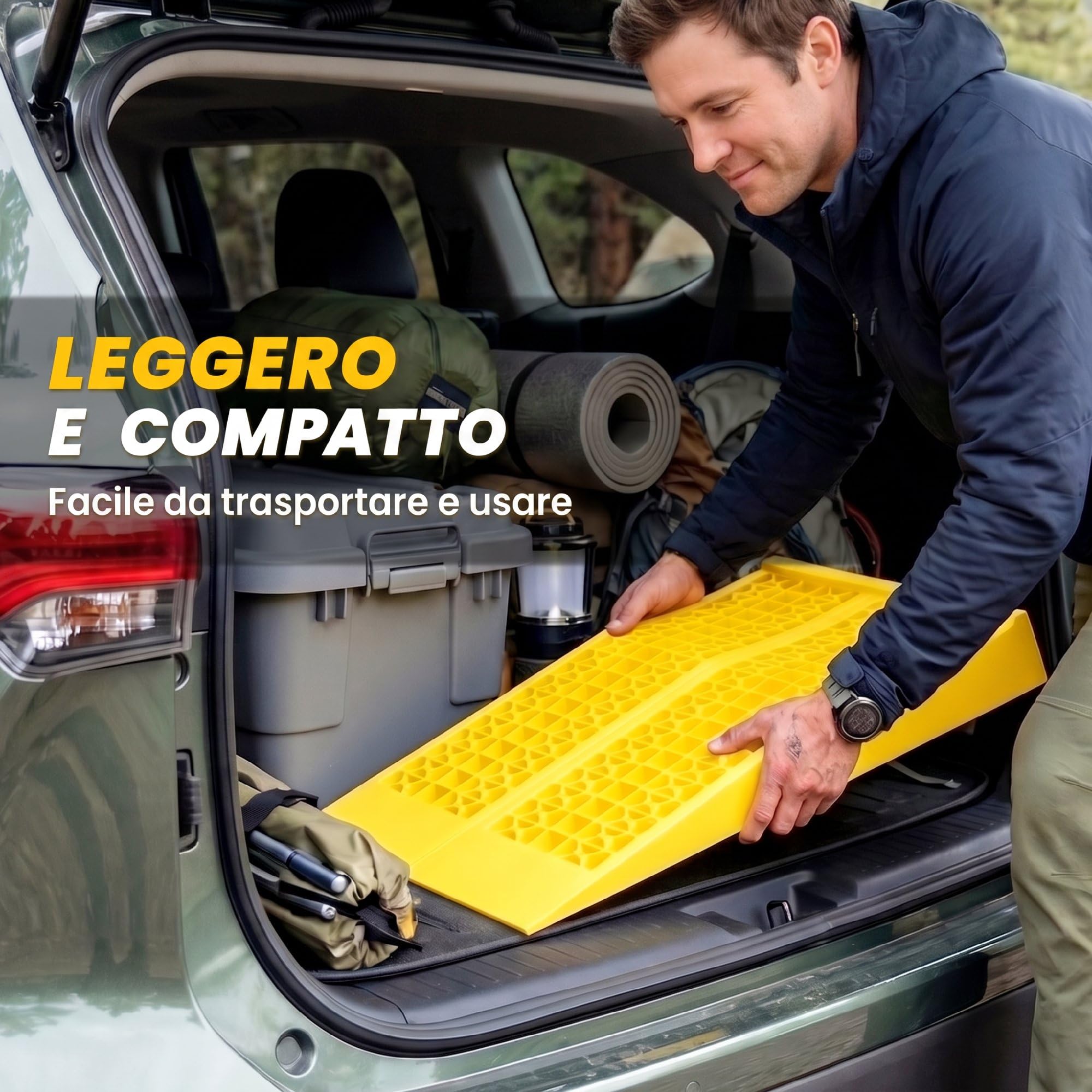 HOMCOM Set di 2 Rampe di Carico in Plastica per Auto con Capacità 3 Tonnellate per Pezzo, Pedane Antiscivolo per Manutenzione Macchine, Camper e Furgoni, 70x19.5x7.8 cm, Giallo