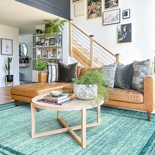 Miniatura 7 de Lahome Alfombra abstracta de color verde azulado de 8 x 10 pies para sala de estar, lavable, moderna, resistente a las manchas, de pelo bajo, suave,