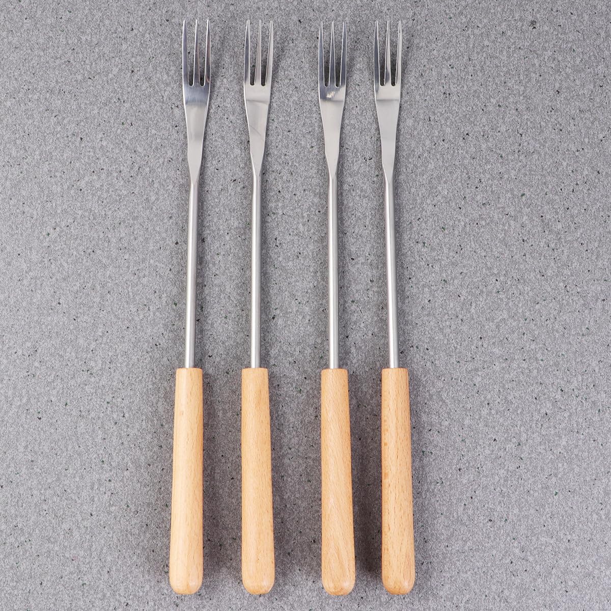 KALLORY Forchette Fonduta in Acciaio Inox Manico in Legno 6 Pezzi, Resistente al Calore, per Cucina e Campeggio