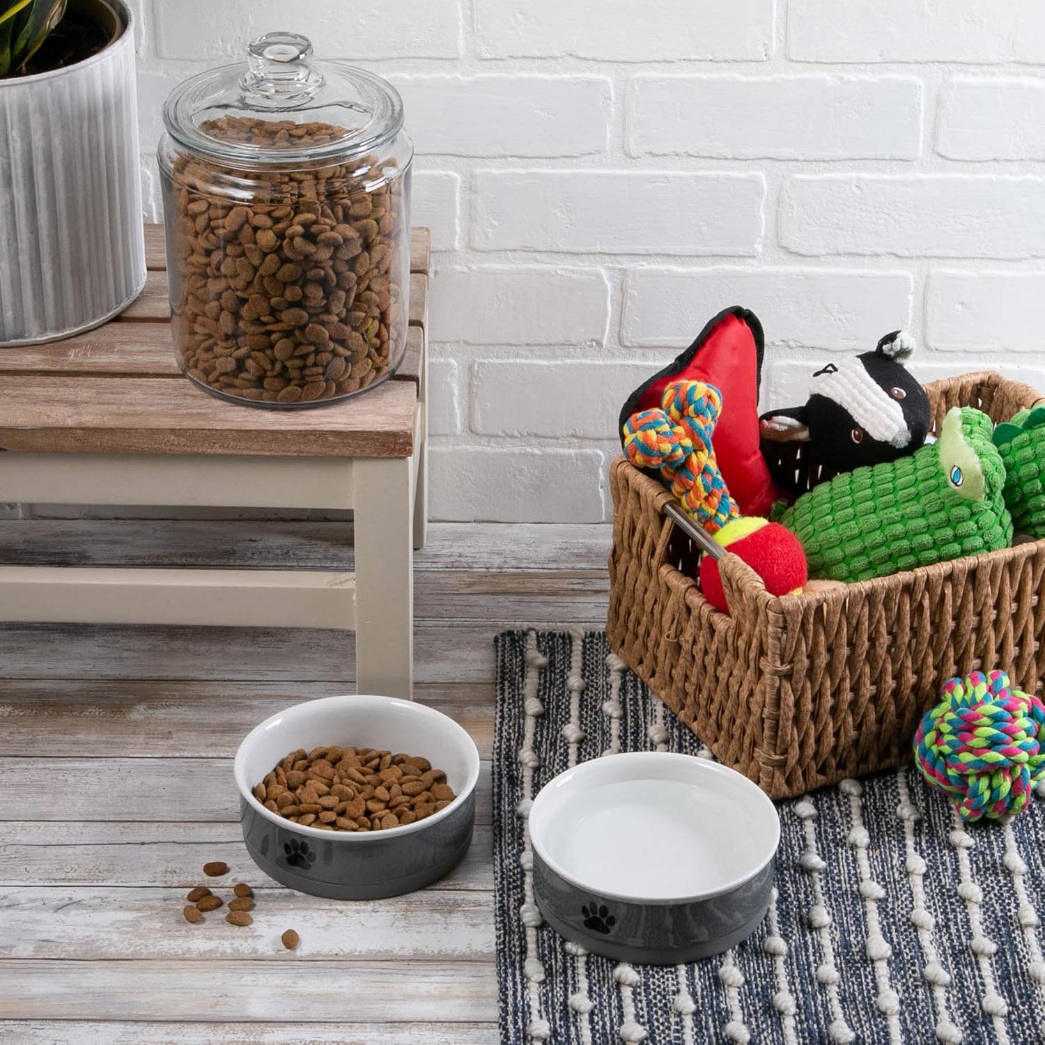 Bone Dry Ceramic Pet Bowls, Microwave & Dishwasher Safe Non-Slip Bottom for Secure Feeding with Less Mess, Medium Bowl Set, 6x2, Gray/Black, 2 Count