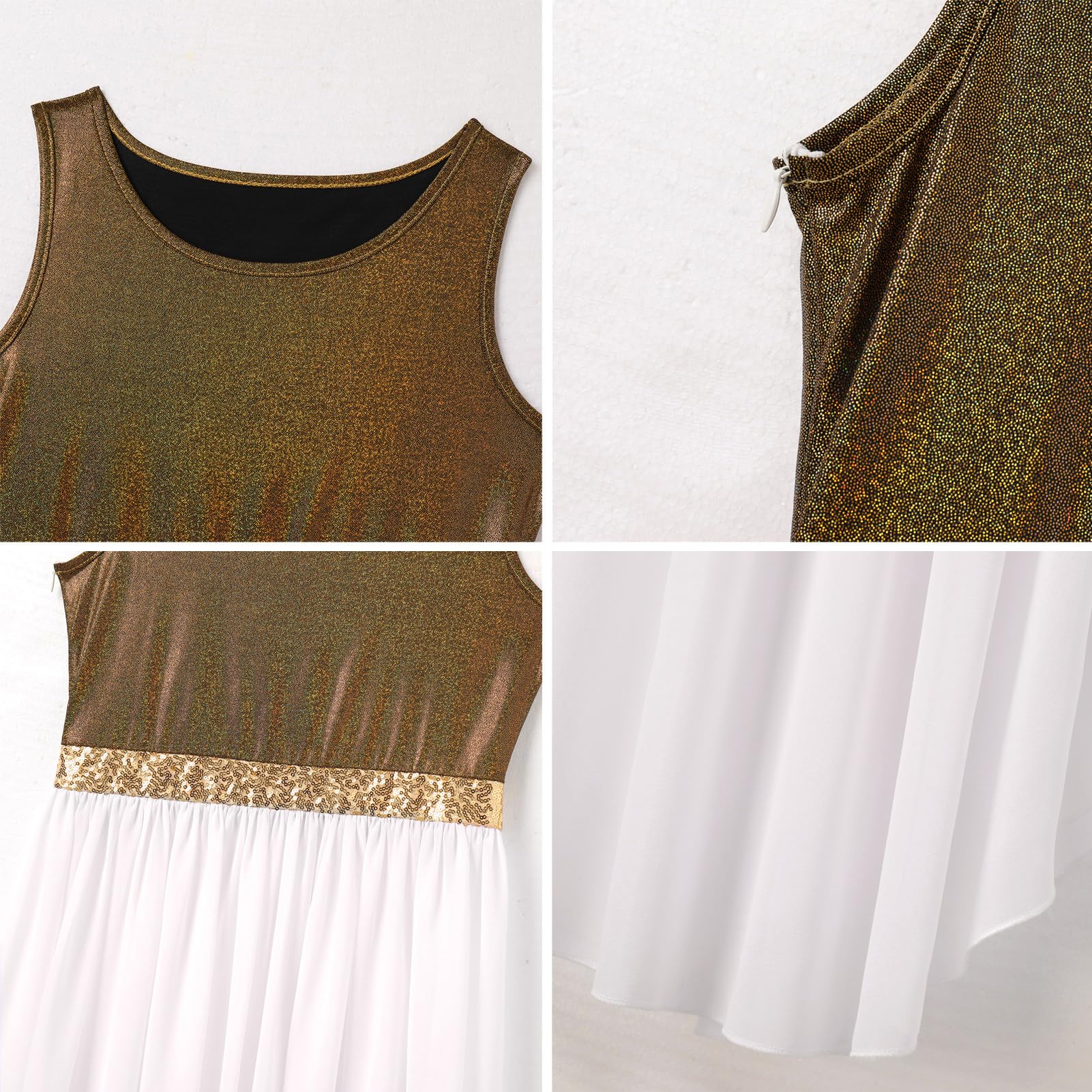 IBAKOM Vestido de danza de alabanza para mujer, vestido de adoración y túnica holgada, traje de baile litúrgico metálico, traje de baile litúrgico