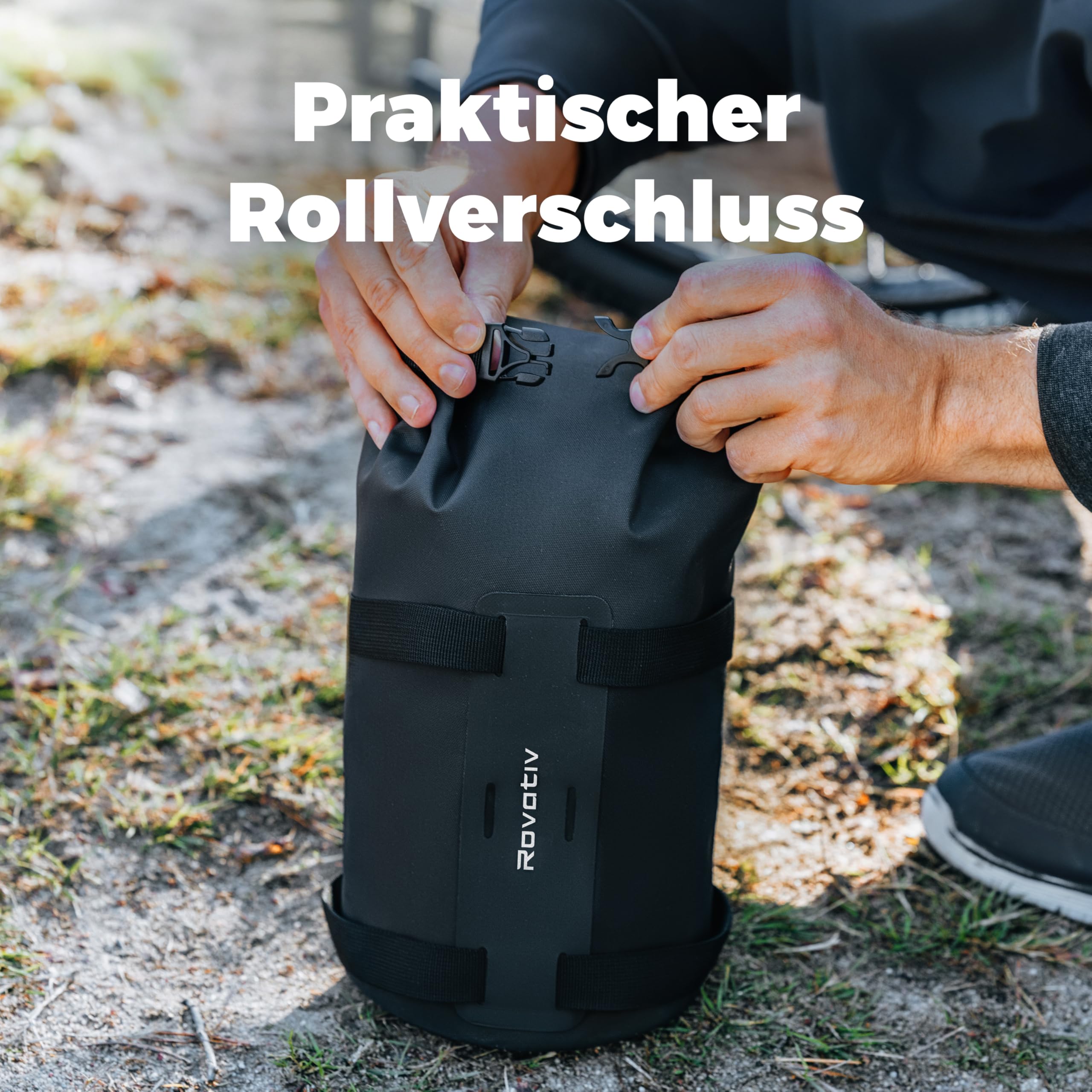 Rovativ® Bikepacking Gabeltasche [6 Liter] 100% Wasserdicht - Fahrrad Gabeltasche - Dry Bag für Gravel Bike Rennrad und MTB