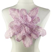 1PC 3D Lace Sequin Beaded Flower Sew on Embroidered Lace Applique Trim DIY Sewing Patch Wedding Dress Applique Decoration, Pink, 11.8 x 11 Inch
