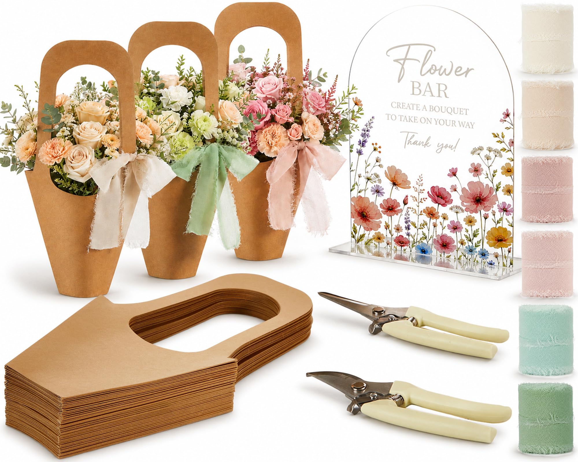 Kit da 49 pezzi per fiori e bouquet, con nastro in chiffon