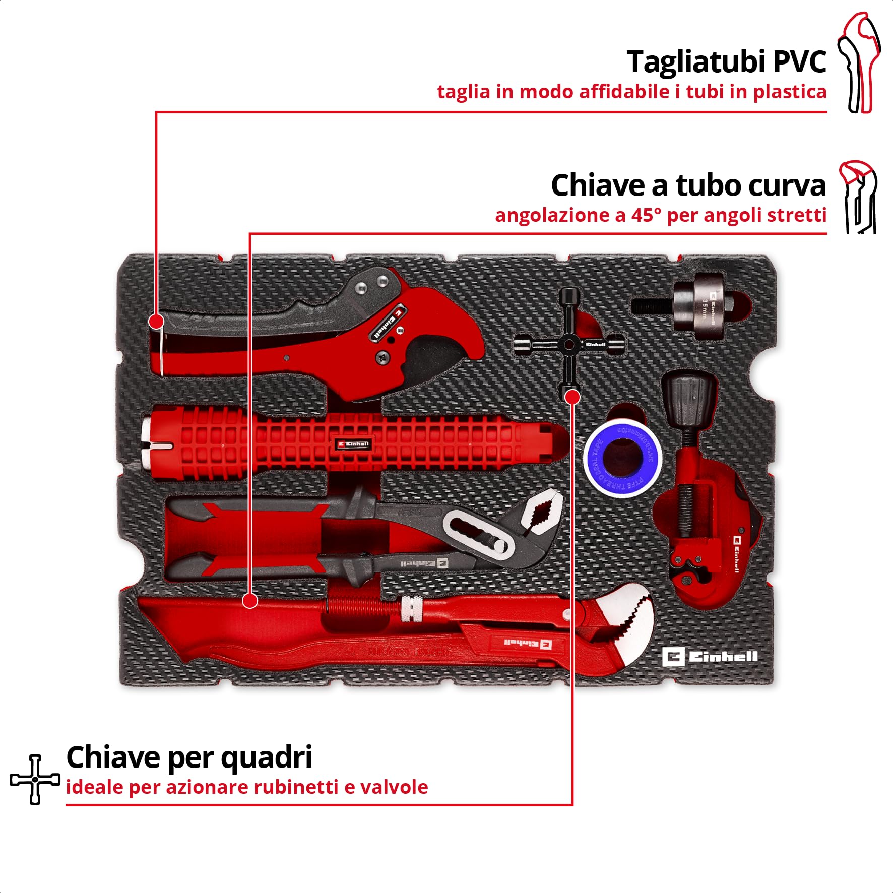 Originale Einhell E-Case Inserto Attrezzi VDE Elettricista 9 pz (Utensili isolati, Cacciaviti, Tronchese, Spelafili, Pinza telefonica, Sistema E-Case)