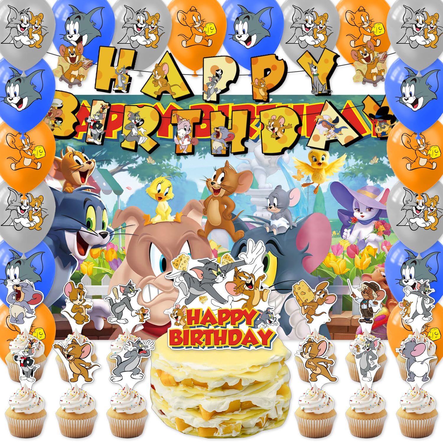 View 1 of 42pcs Tom and Jerrys Birthday Party Decoration include Napkins,Plates, for Tom and Jerrys Birthday party Supplies (yellow14)