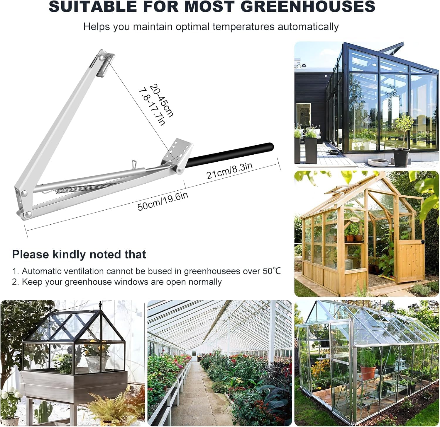 AYNEFY Automatic Greenhouse Vent Opener,2Pcs Aluminum Alloy Greenhouse Window Opener Stay Roof Vent Opener Bar for Farm Greenhouses Ventilation Supplies