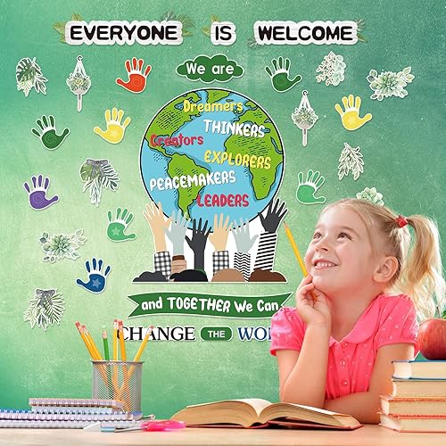 Miniatura 6 de Pasimy Juego de 97 tablones de anuncios de One World Together con la frase "We are and Together We Can Change The World", decoración de aula con