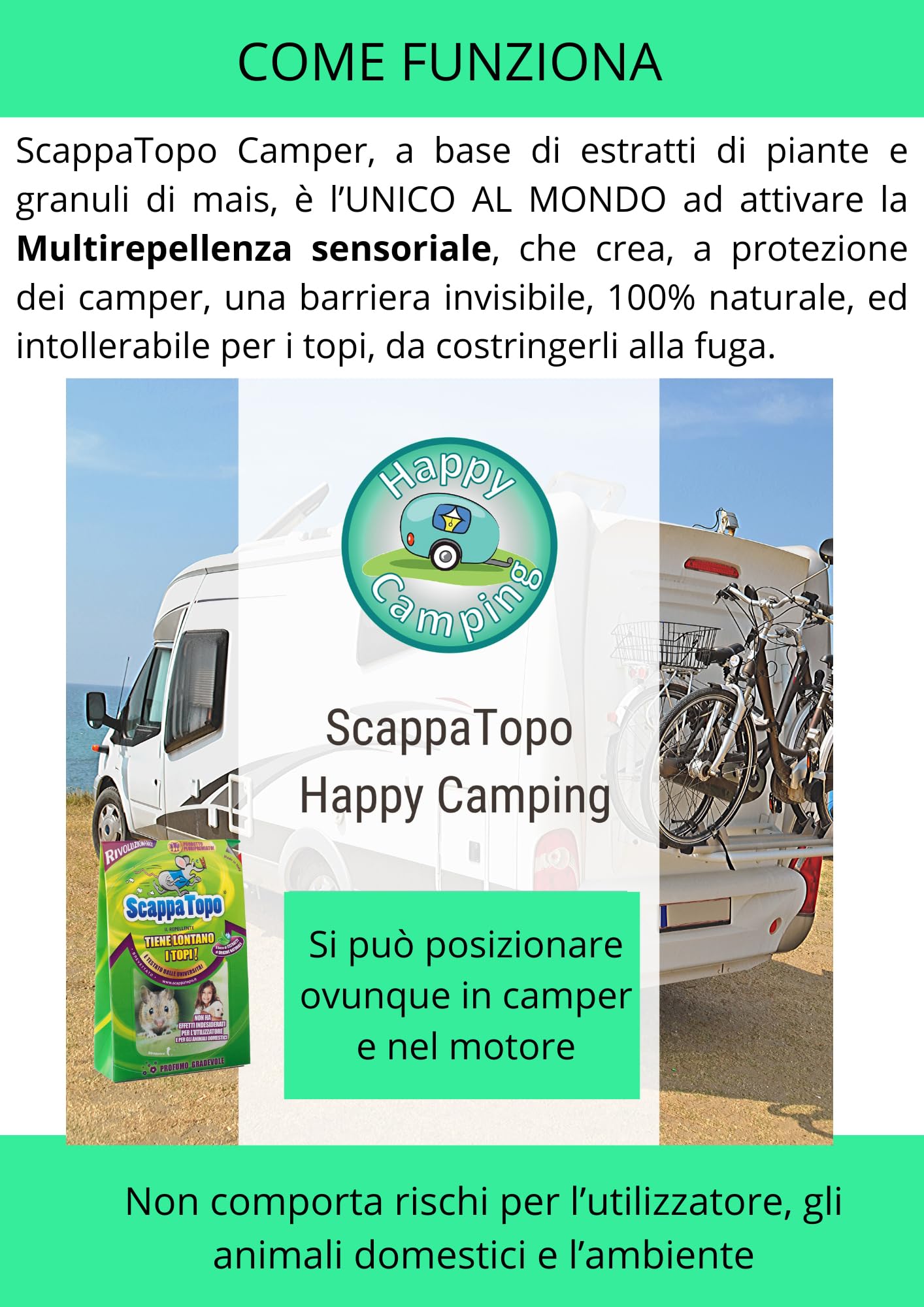 SCAPPATOPO IL BIO-REPELLENTE Camping – Repellente Topi Naturale per Caravan e Roulotte – Dissuasore per Topi Ecologico ad Azione Multisensoriale – Confezione 3 Pezzi da 50gr