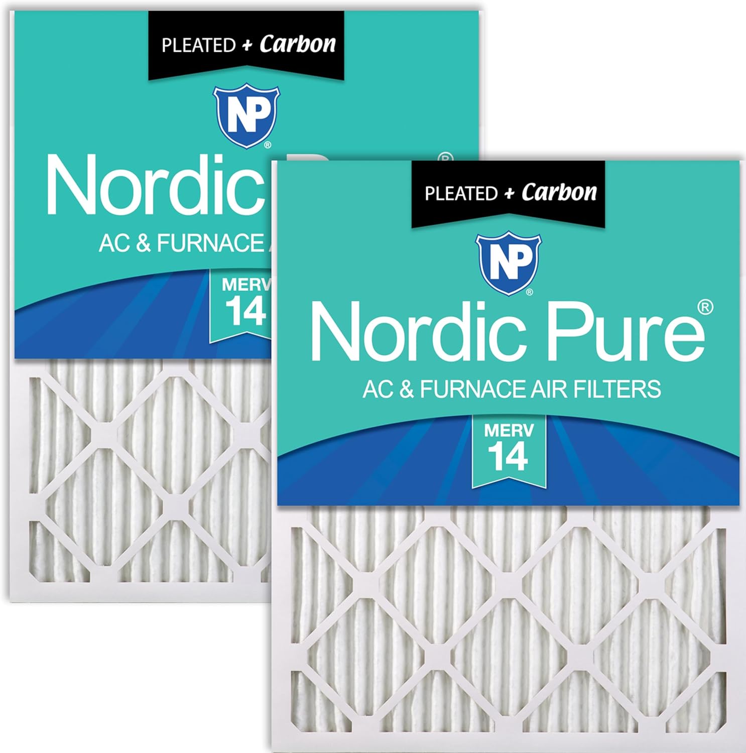 Nordic Pure 12x12x1 (11 3/4 x 11 3/4 x 3/4) Pleated Air Filters MERV 14 Plus Carbon 2 Pack MERV 14 + Carbon 2 Pack