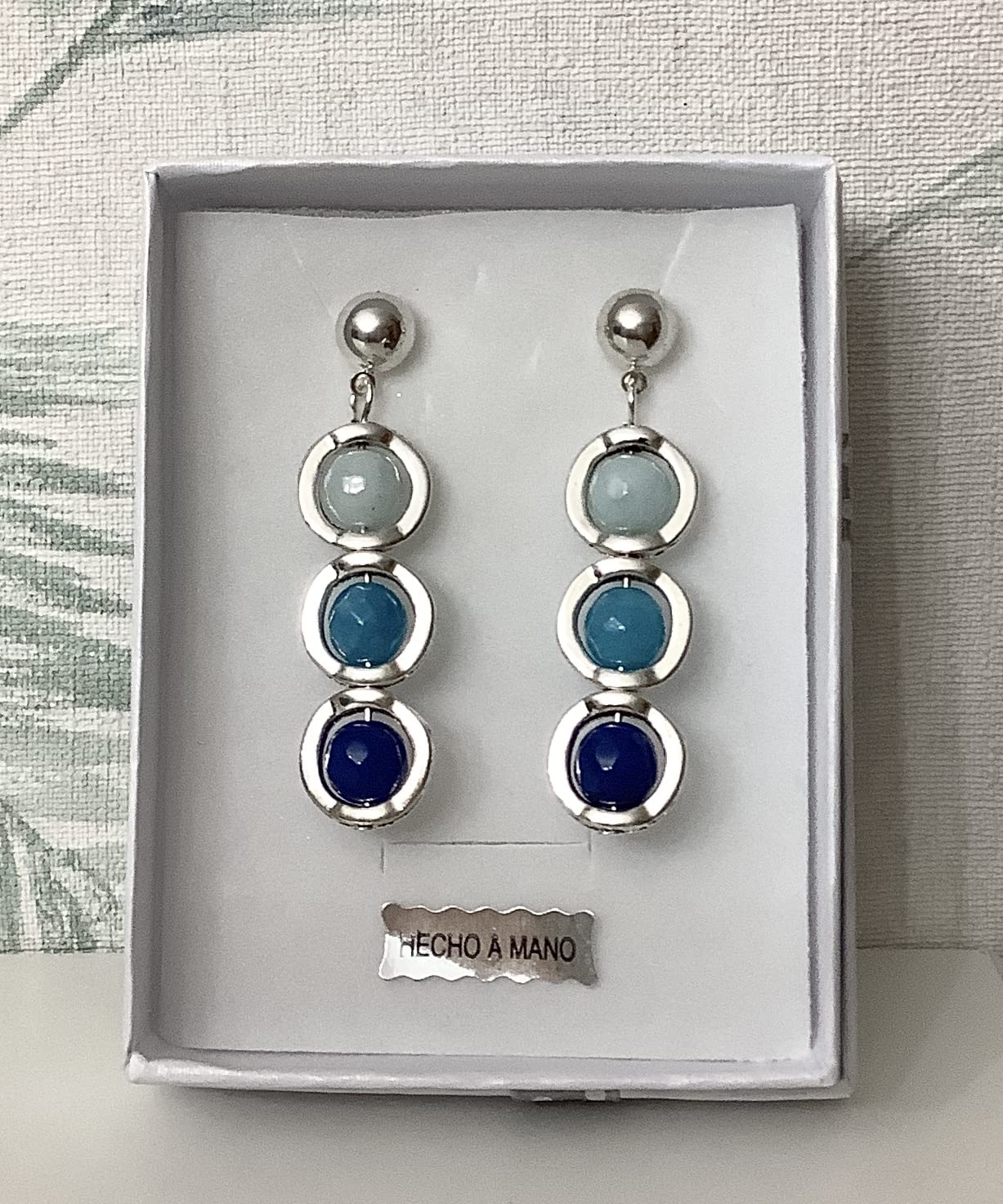 Pendientes Colgantes Aros con Piedras Naturales Ágatas Azul y Turquesa en Zamak color plata