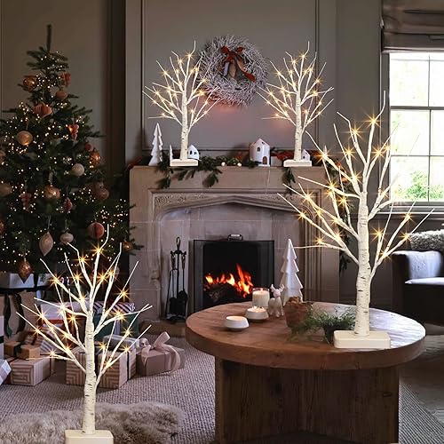 Miniatura 3 de PEIDUO - Decoraciones de Navidad para interiores, árbol de mesa de 22" con luces LED, árbol de abedul blanco para decoración del hogar, árbol de