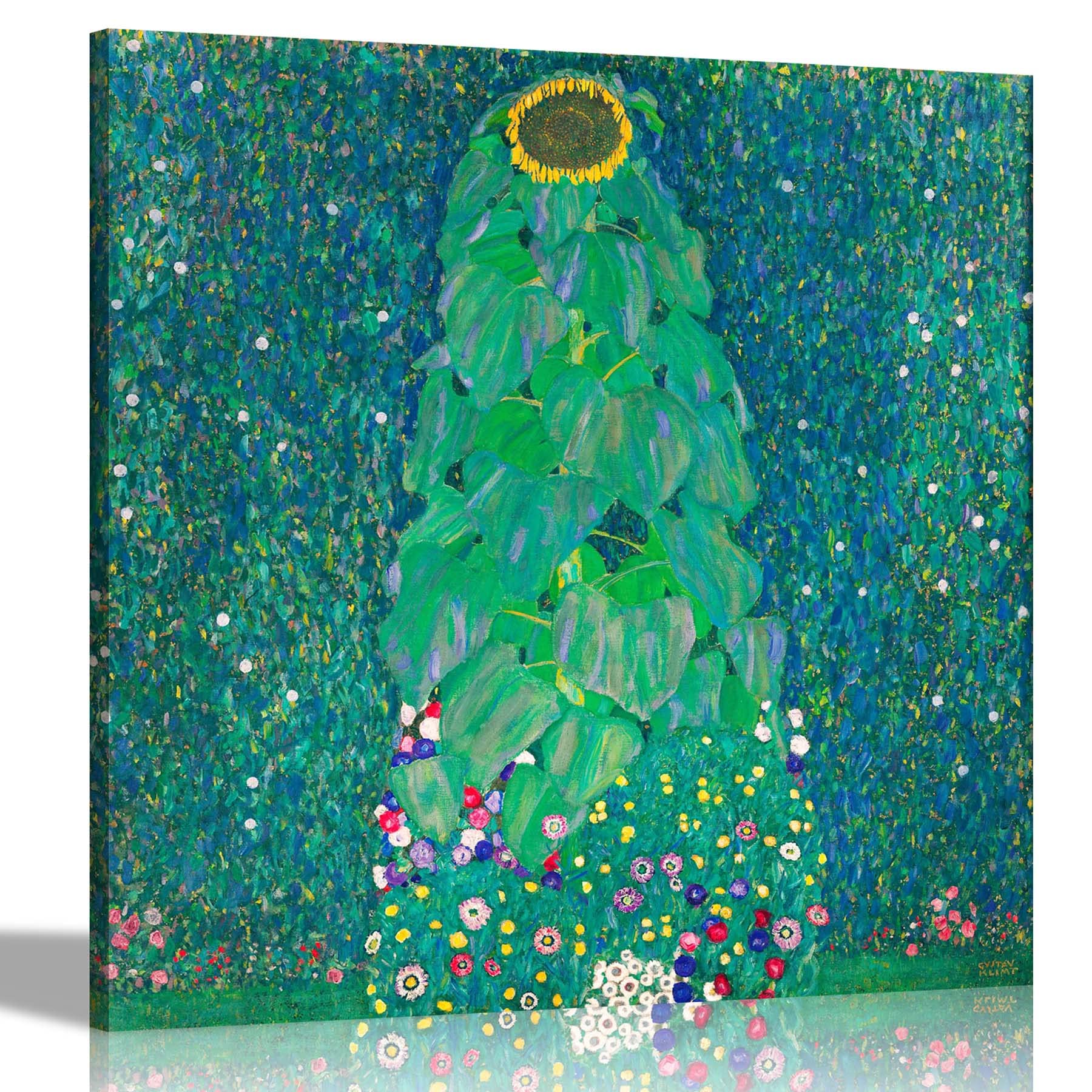 Artley Prints Blue Sunflower By Gustav Klimt Canvas Prints Hd Quality Modern Pictures For Home Office Livingroom Framed Artwork 30 X 30Cm (12 X 12 Inches)