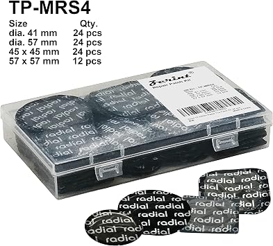 TP-MRS4 Radial Tire Patch Kit 84 pcs,Dia. 1 5/8 (41 mm) 24 pcs, Dia. 2 1/4 (57 mm) 24 pcs, 1 3/4 x 1 3/4 (45 x 45 mm) 24 pcs and 2 1/4 x 2 1/4 (57 x 57 mm) 12 pcs in a Box