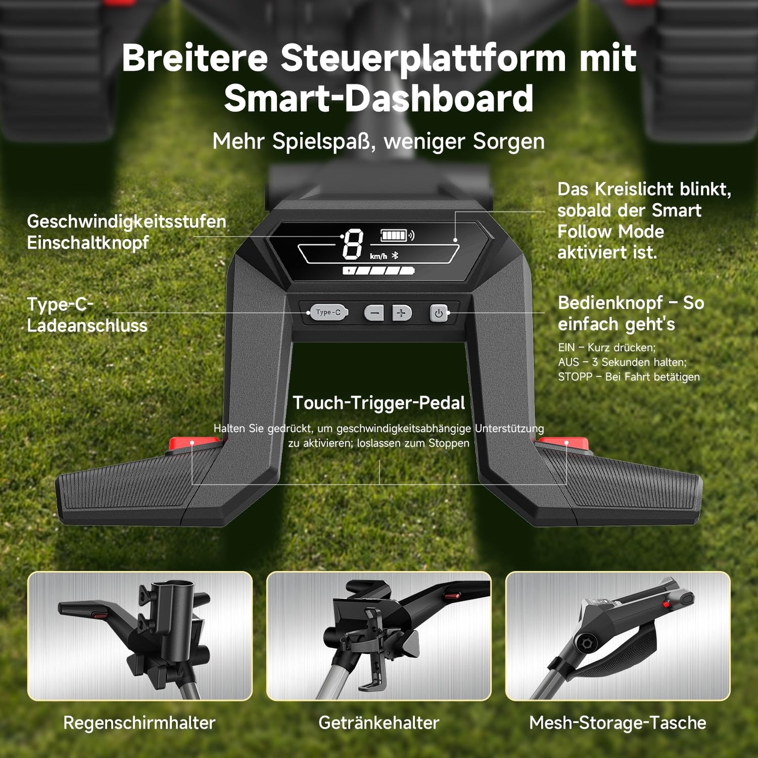 NAVEE Golf Trolley Elektrisch, Electro Golf Trolley Klappbar, Birdie 3X, Follow Me, Lithiumakku für 36 Loch, Dynamische Power-Hilfe mit KI-Steuerung, Dual Motor Bergabfahrbremse, IPX5 viel Zubehör