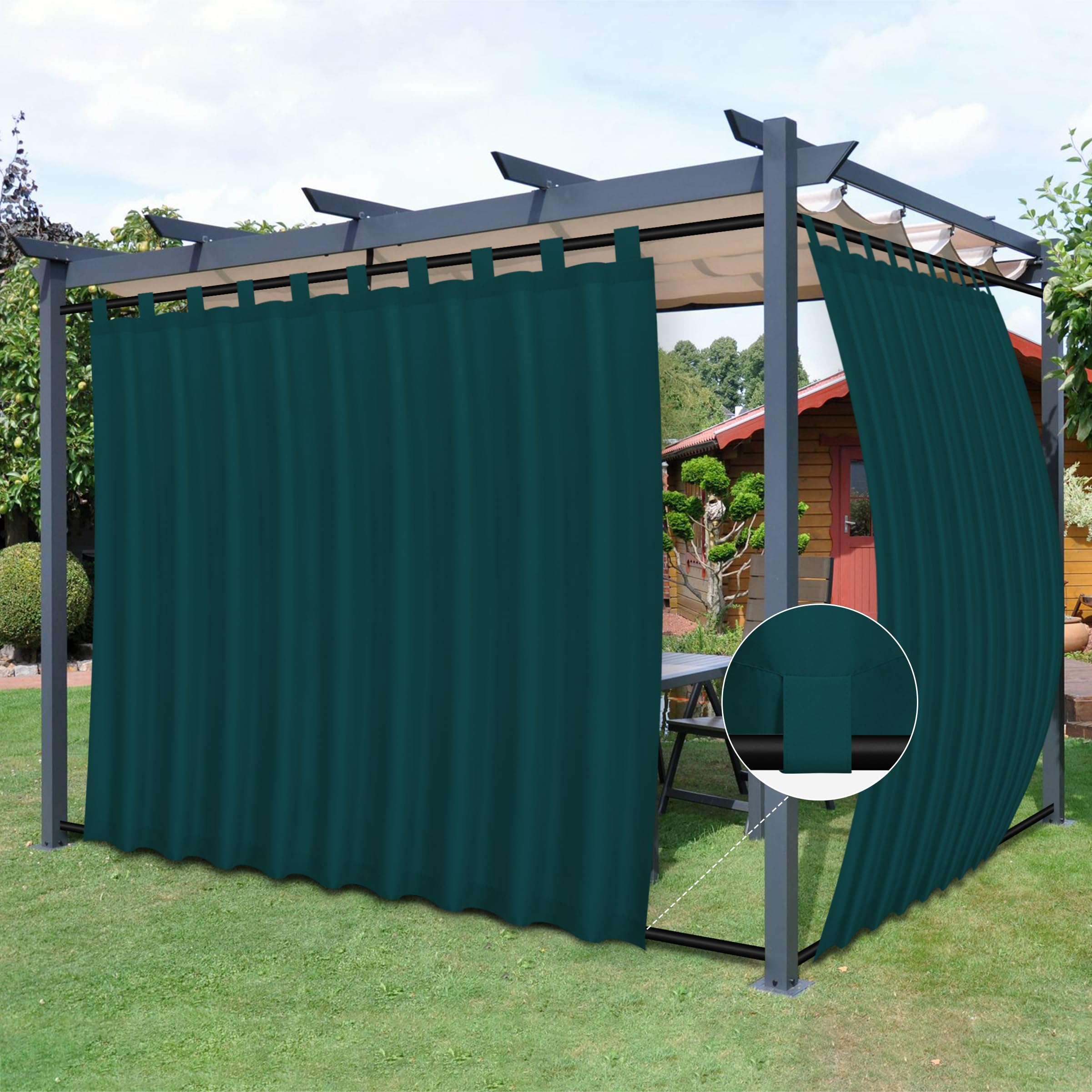 Rideaux de terrasse d'extérieur contre le vent et le vis-à-vis pour pergola bleu sarcelle