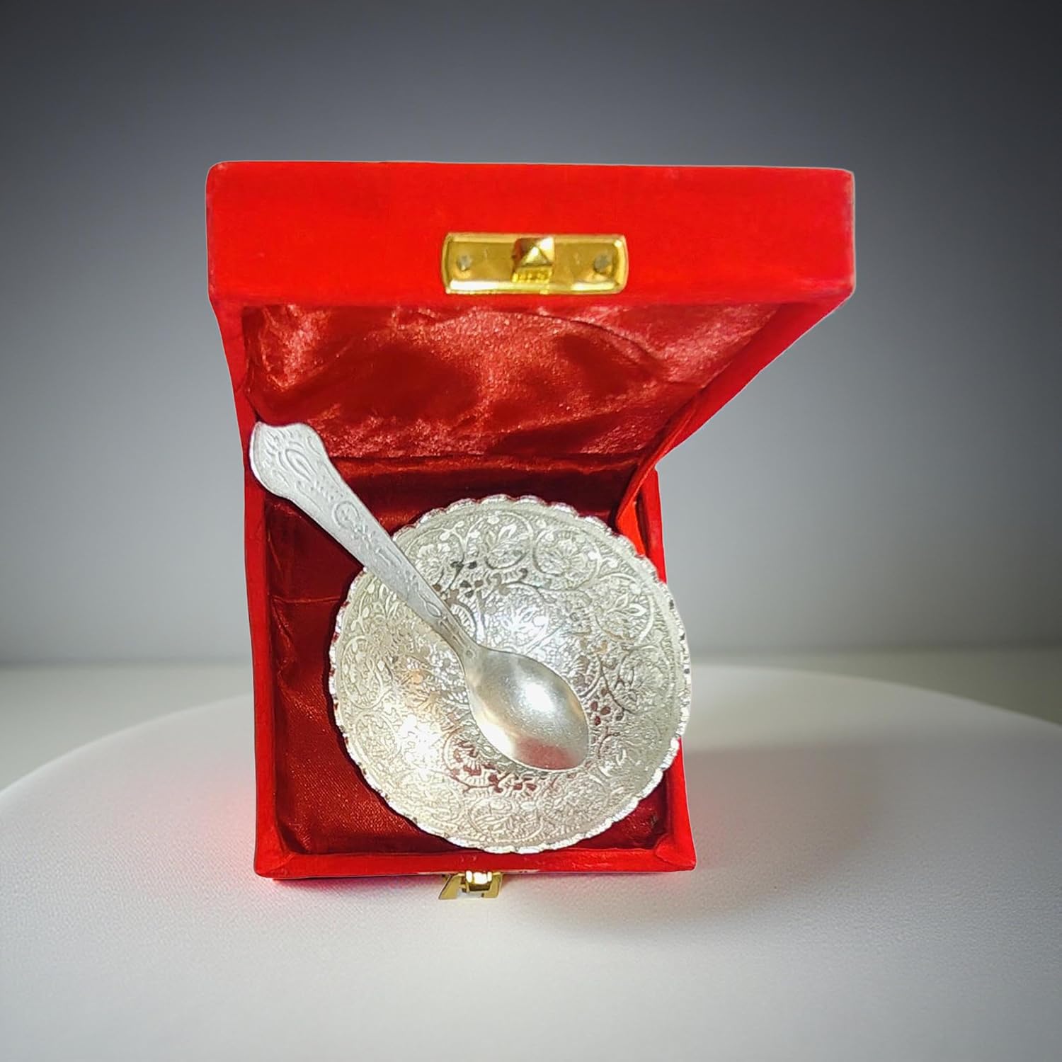Silve Plated Small Bowl Set with Spoon for gift Dia 3.6 inch Capacity 3.4 OZ (1 Set)