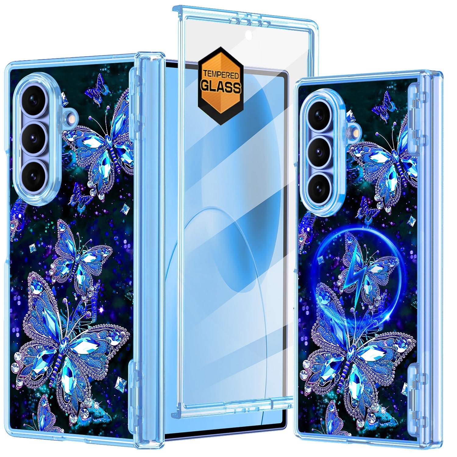 Photo 1 of Hekodonk for Galaxy Z Fold 7 Case,[Compatible with MagSafe][Glow in The Dark][Front Screen Protector][Stand][Hinge Protection],Slim Fit for Women Girls for Samsung Galaxy Z Fold 7,Blue