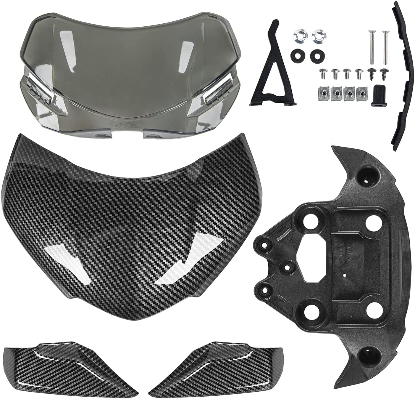 Motorcycle Front Headlight Fairing Cowl with Dark Smoke Windshield Deflector Windscreen Visor Compatible with Speed Triple 1200 RS 2021 2022 2023 2024, Carbon Fiber