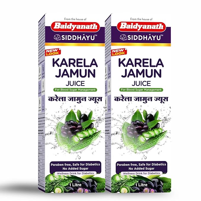 Baidyanath Asli Ayurved Karela Jamun Juice-1L (Pack of 2)- Help Maintain Healthy Sugar Levels| Diabetic Care, Paraben Free, Safe for Diabetics, No Added Sugar