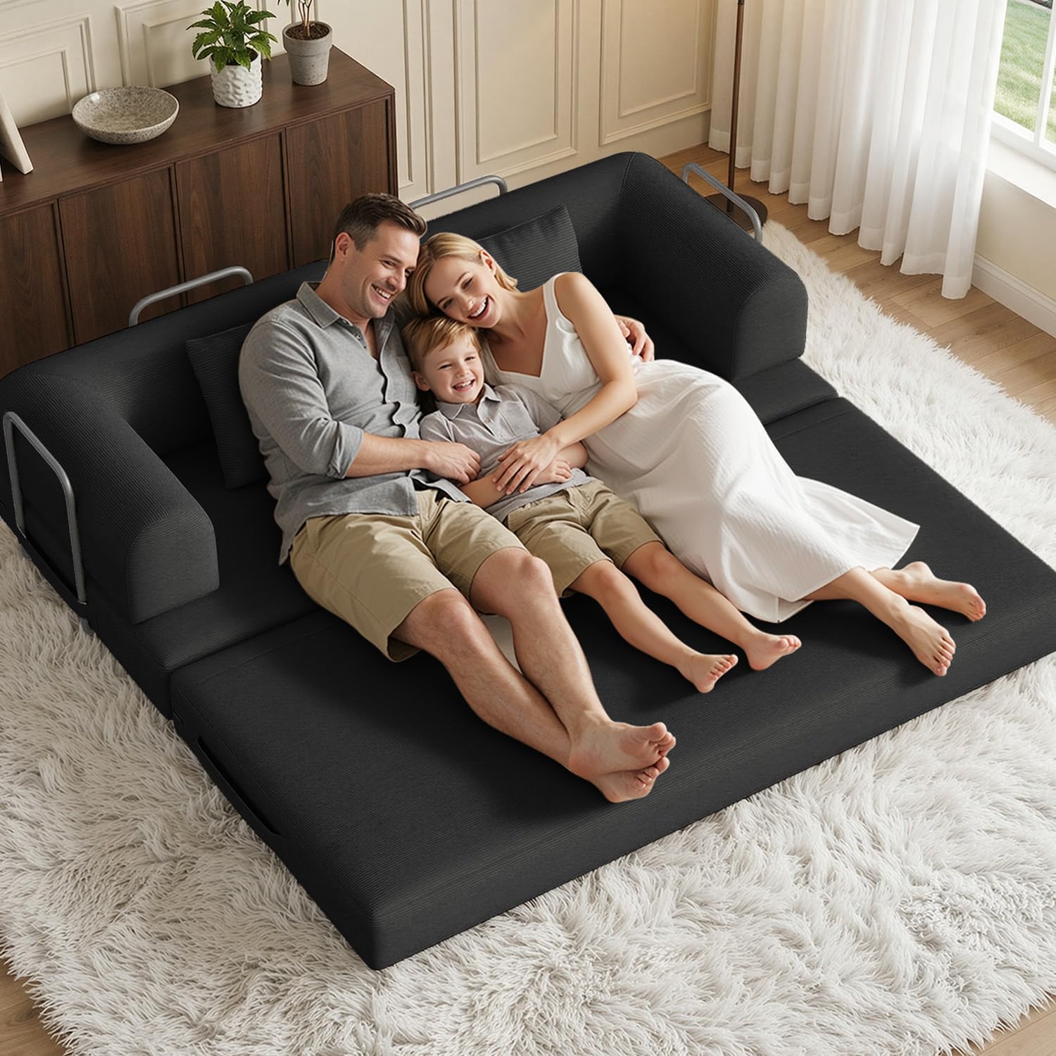 Xbro Divano Letto Matrimoniale 2 Posti Convertibile, Divano Modulare Salvaspazio con Struttura in Metallo e Schiuma ad Alta Resilienza, per Soggiorno Monolocale e Ospiti, 200 x 190 cm