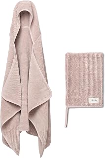 Lalo Plush Ribbed Hooded Towel & Bath Mitt | 100% Organic Turkish Cotton, Oeko-Tex Certified, Plush & Absorbent, Gentle on Sensitive Skin, Machine Washable