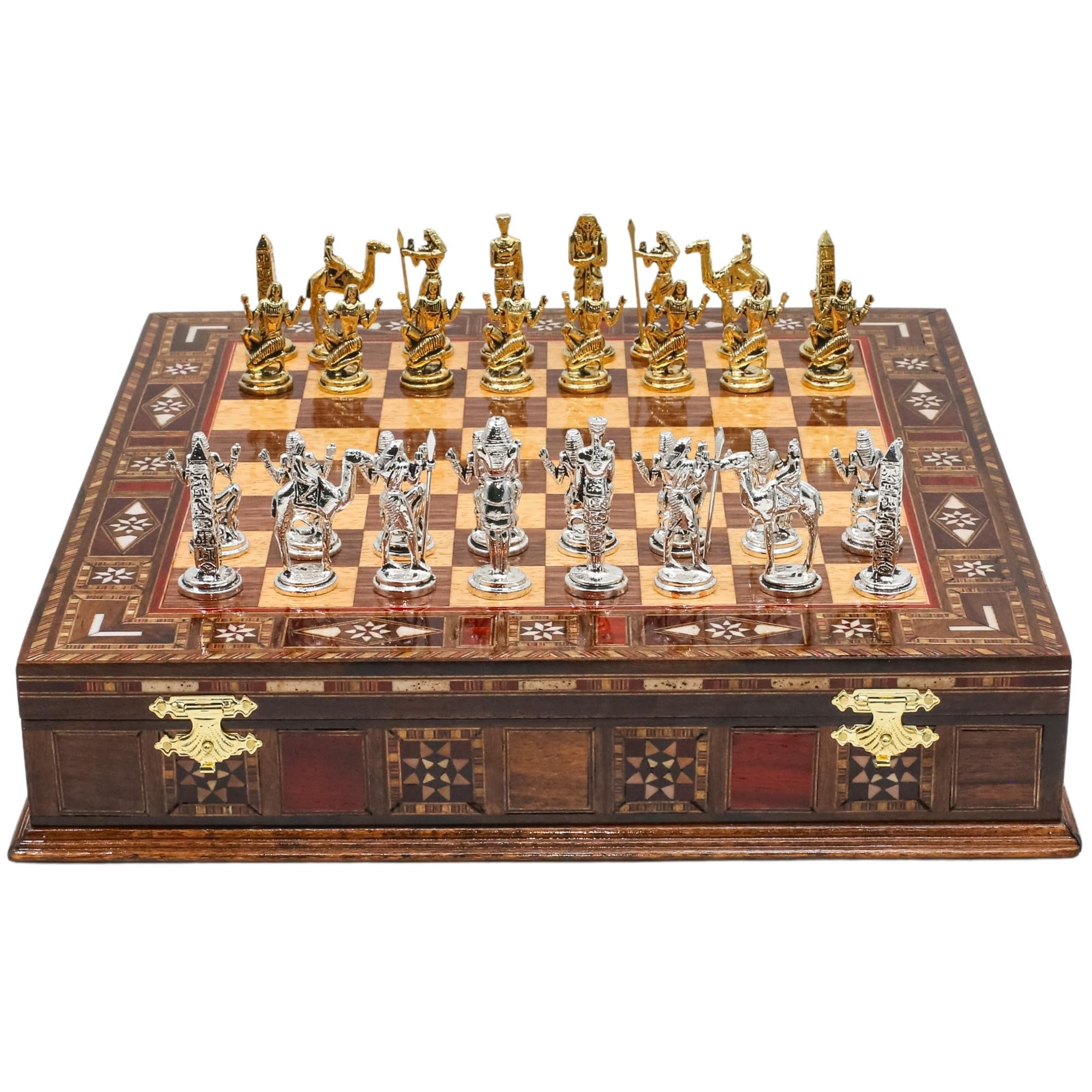 Handmade Storage Chess Set with Egyptian Cleopatra Pieces | 12 Inch (30 Cm) | Historical Die Cast Metal Chessmen & Solid Wood Board…