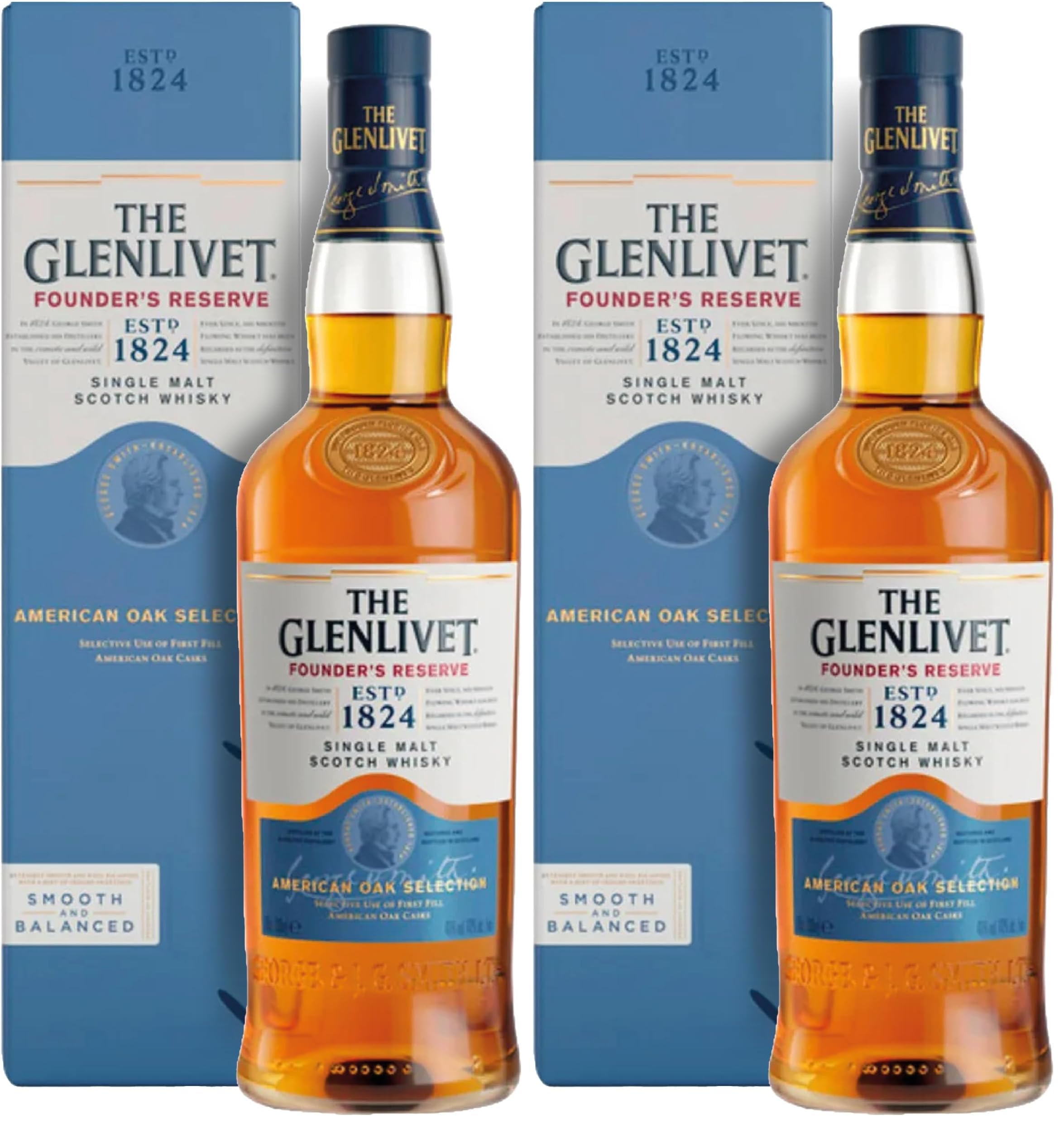The Glenlivet Founder's Reserve Whisky Escocés de Malta, 700 ml (Paquete de 2)