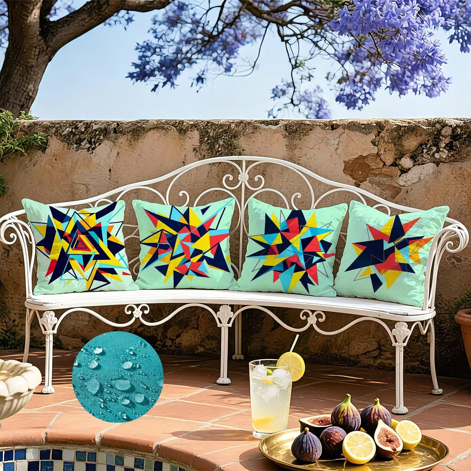 Blu Federe Cuscini Divano 65x65cm, Cuscini da Esterno Set de 4, Cod-172 | Velour Copricuscini Decorativi Letto Arredo, per Letto, Soggiorno, Giardino, Esterno, Casa Decorazione Set di 4 Geometria