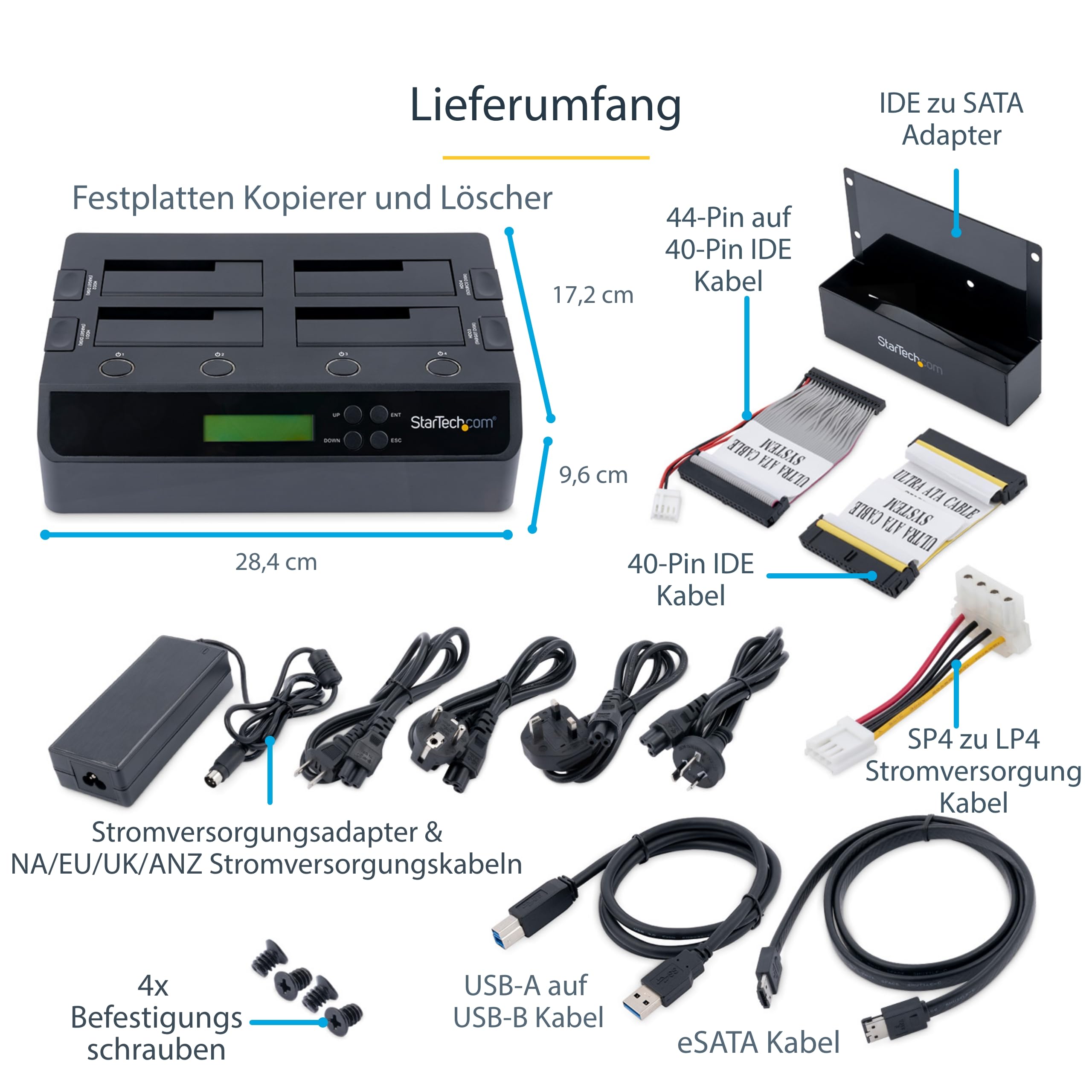 StarTech 4 Bay Festplatten Kopierstation USB 3.0 / eSATA auf SATA - HDD 1:3 Duplikator - Standalone Festplattenkloner